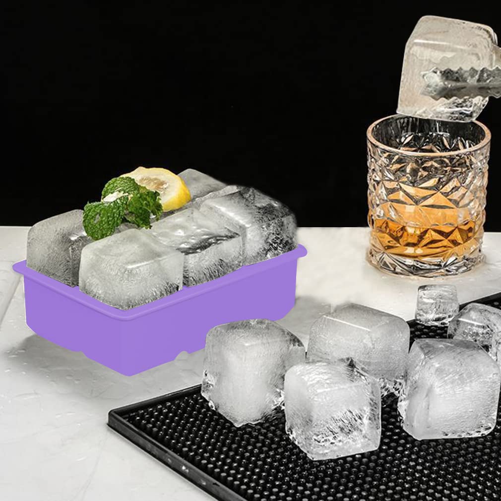 ROTTAY 2-Pack Silicone Ice Cube Trays - Sphere Ice Ball Maker & Large Square Ice Mold with Lids for Whiskey, Cocktails, Cold Drinks - Perfect for Home Bars, Parties, and Keeping Beverages Chilled (Purple)