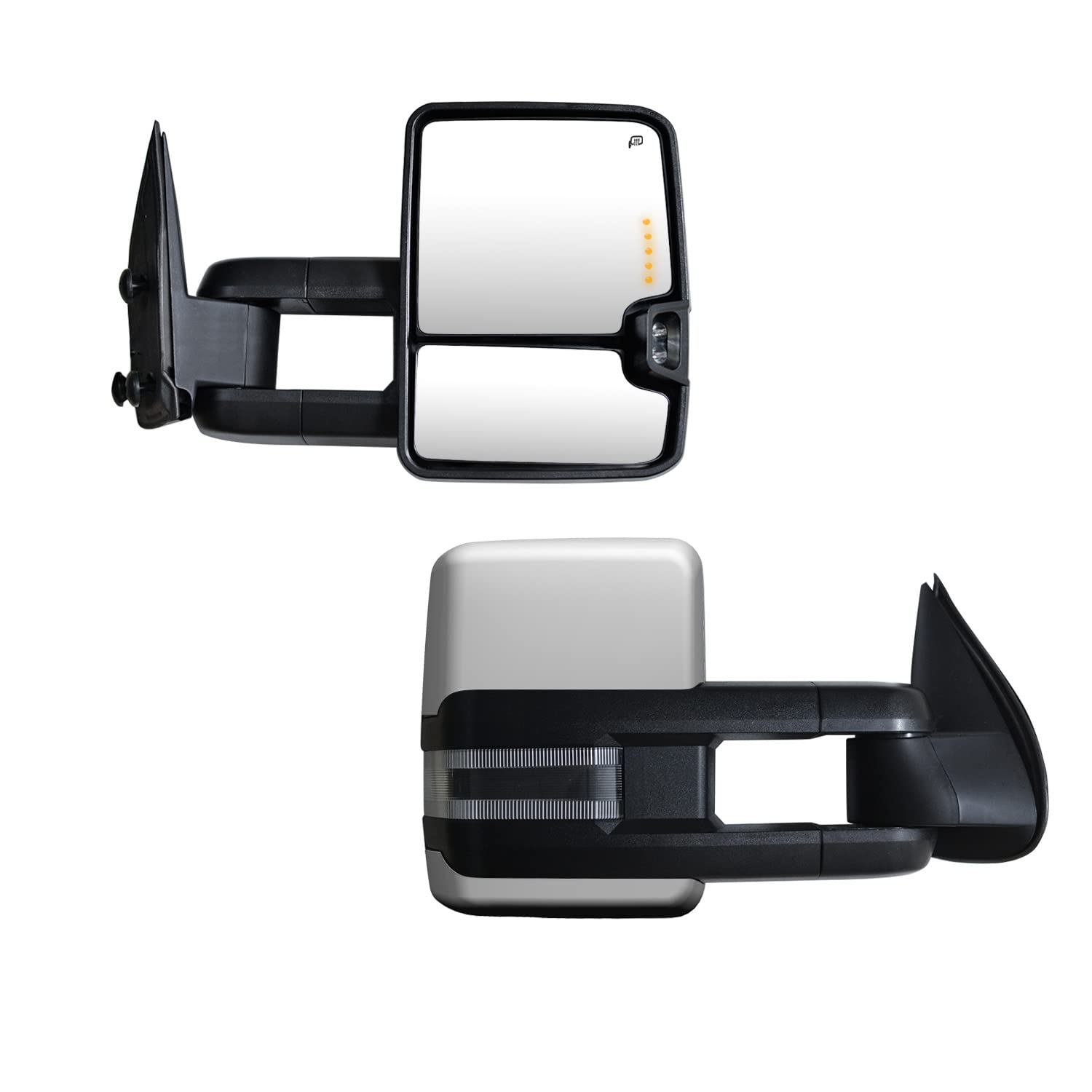 Chrome Towing Mirrors with Power Heat & Turn Signals - Compatible with Chevy Silverado/Suburban/Tahoe & GMC Sierra/Yukon 2003-2006 Models - Clearance Lamp & Running Lights (Pair) - Perfect for Towing, Off-Roading & Night Driving