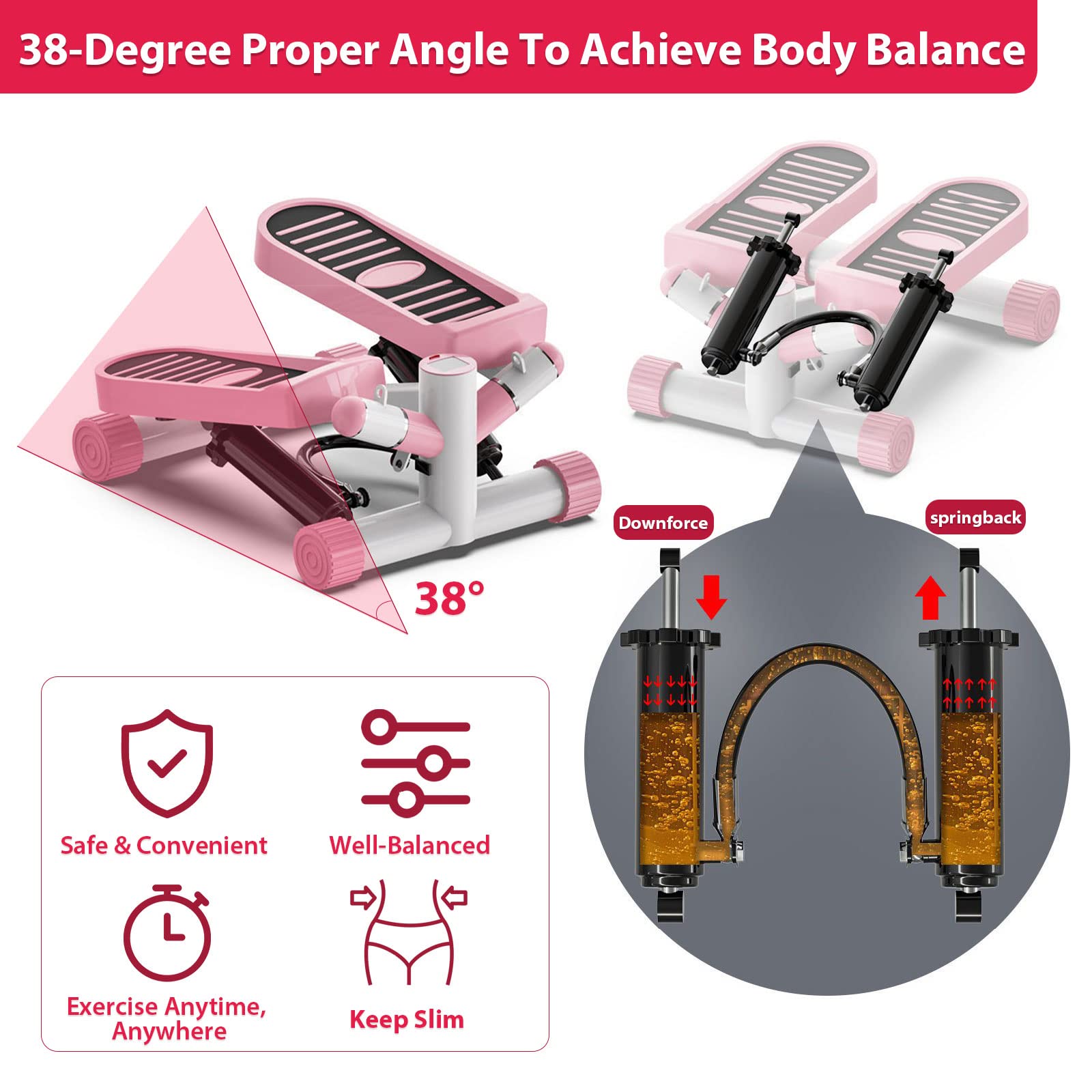 Portable Stepper Machine for Home & Office Workout - Mini Stair Climber Exercise Equipment for Cardio, Leg & Glute Training - Perfect for Small Spaces, Desk Workouts & Home Gym Fitness