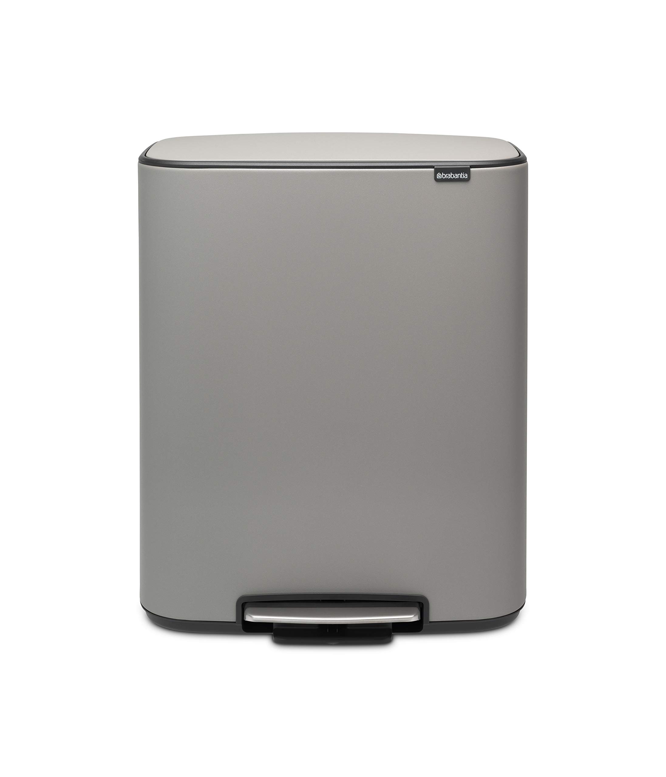 Brabantia Bo Step-On Pedal Trash Can 16 Gallon - Stainless Steel Inner Bucket, Removable Compartment, Mineral Concrete Gray - Perfect for Kitchen, Office & Recycling Waste Disposal