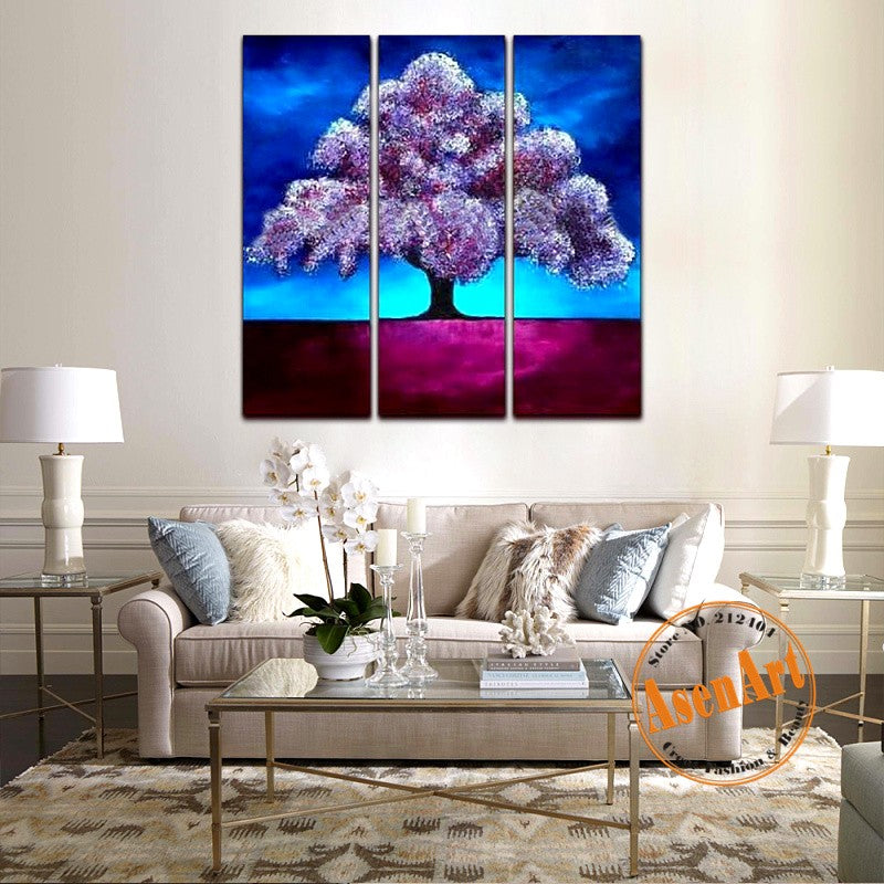 Abstract Wish Tree 3-Piece Hand-Painted Oil Painting on Canvas - Classic Floral Wall Art for Living Room Decor | Perfect for Home, Office & Gift Giving