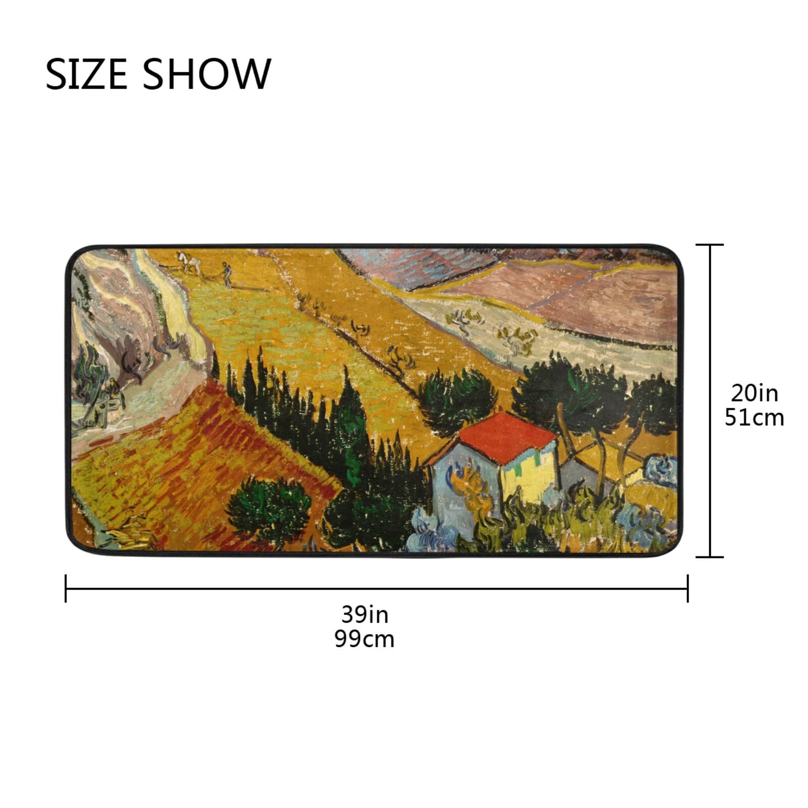 Non-Slip Washable Kitchen Rugs and Mats - Van Gogh Painting Inspired Gold Absorbent Floor Mat with Cushioning, Perfect for Sink Areas in Farmhouse Kitchens, Bathrooms & Home Use (39x20 Inch) - Ideal for High-Traffic Areas, Spill Protection & Comfort While Cooking