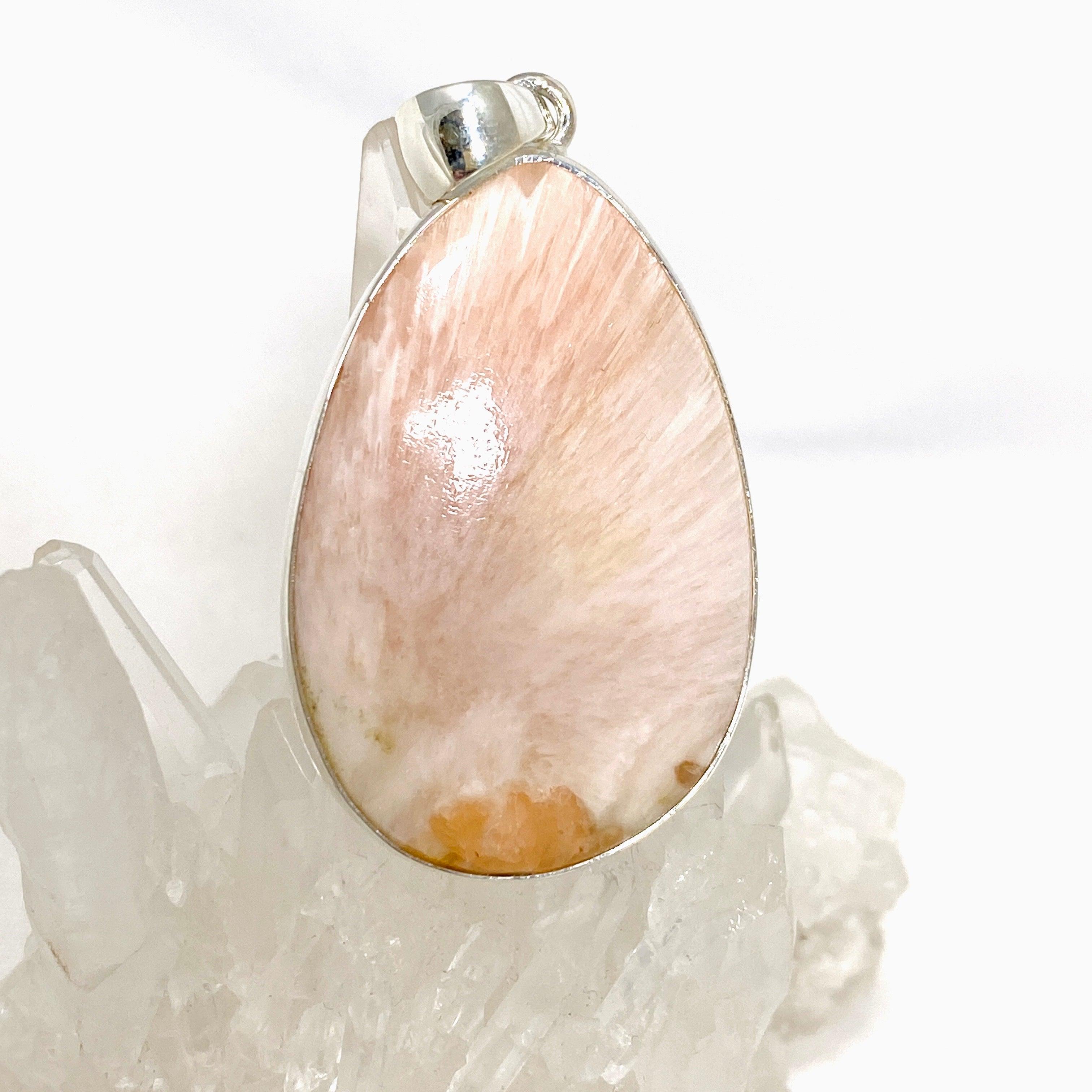 Natural Peach Scolecite Teardrop Pendant Necklace KPGJ4522 - Healing Crystal Jewelry for Meditation, Energy Balancing & Spiritual Growth