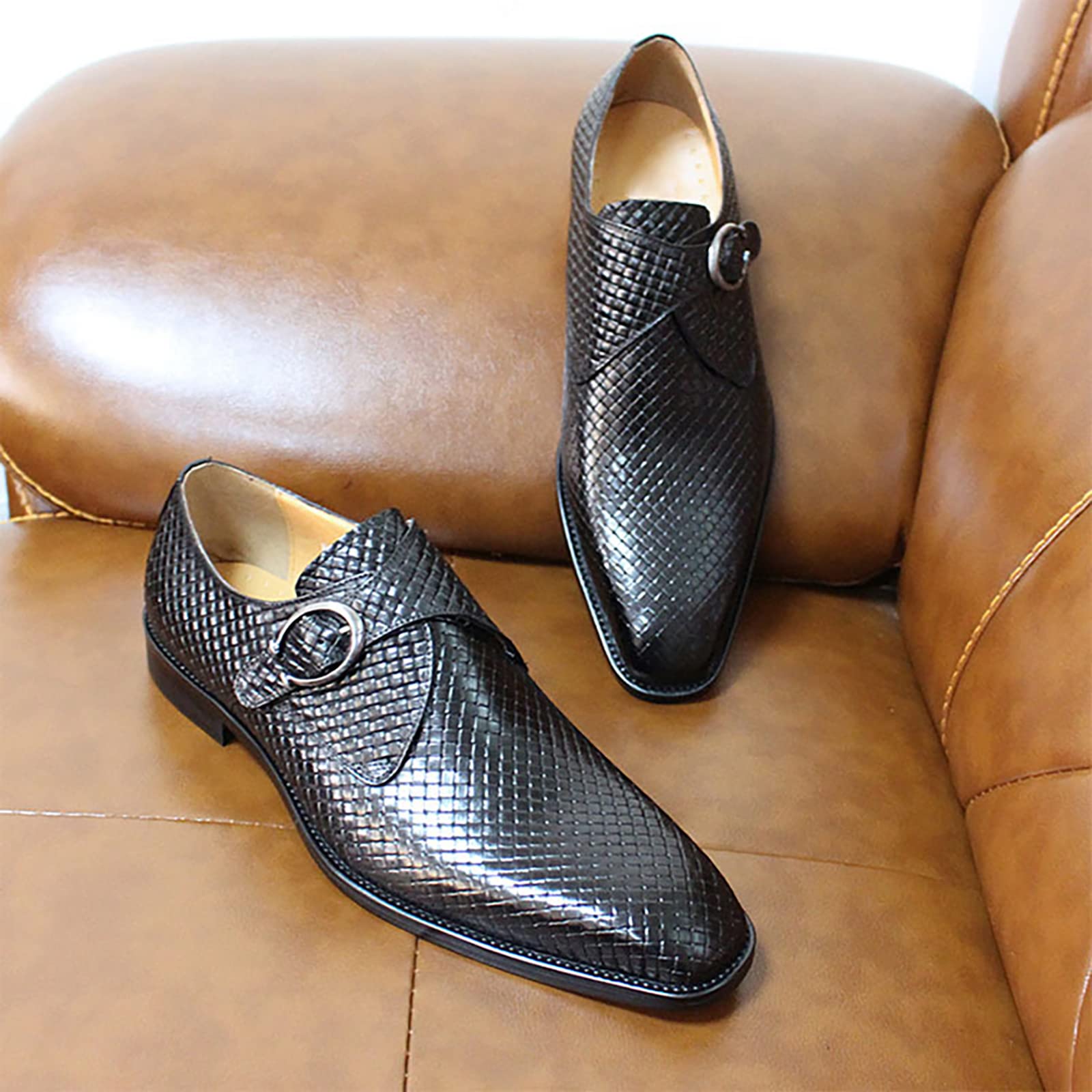 Men's Genuine Leather Loafers - Comfortable Slip-On Monk Shoes for Wedding, Office & Formal Occasions | Classic Oxford Dress Shoes in Black (Size 41) | Perfect for Business Meetings, Date Nights & Special Events