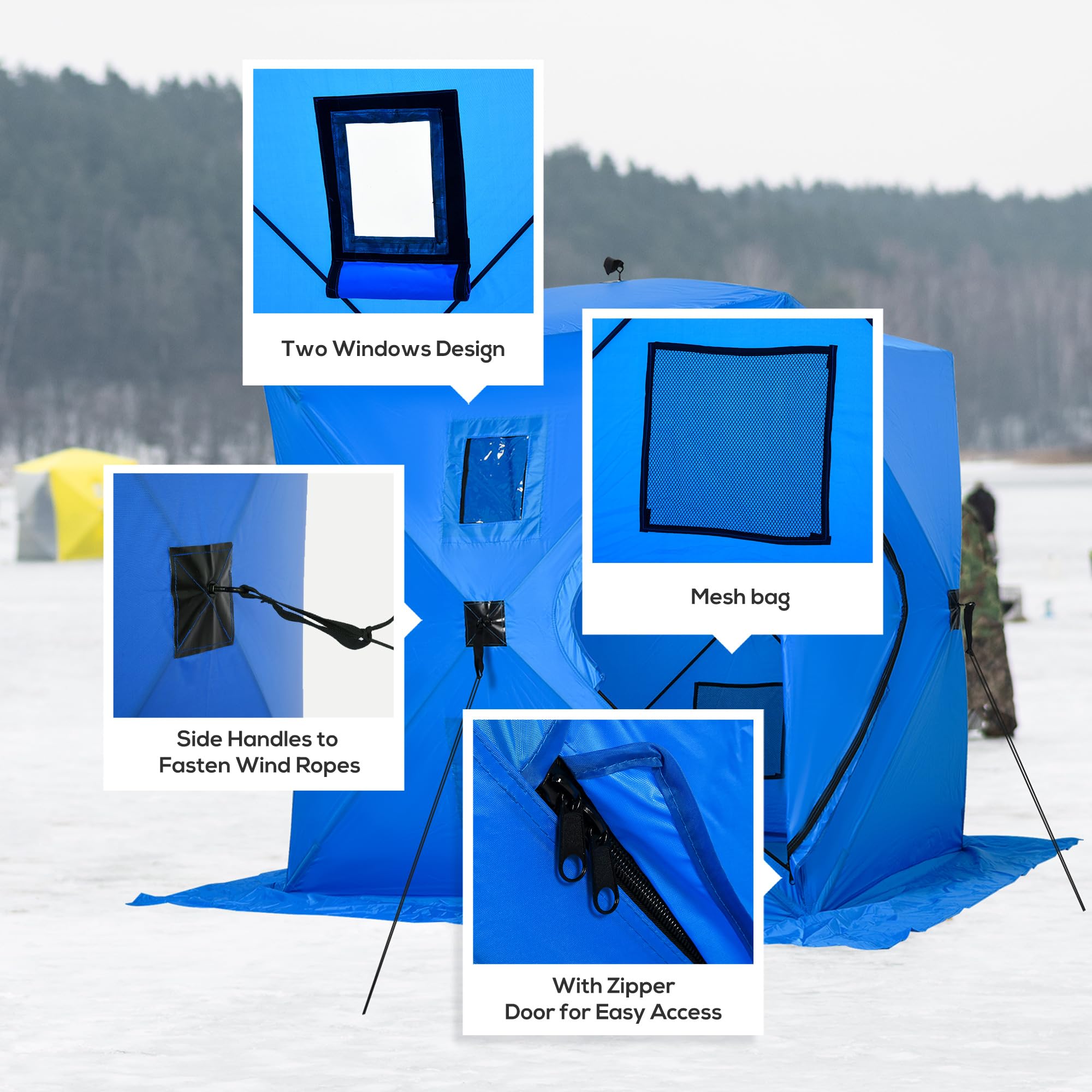Outsunny 2-Person Insulated Ice Fishing Shelter - Pop-Up Portable Tent with Windows, Carry Bag & Anchors for Extreme Cold Weather (-22°F) | Perfect for Winter Fishing, Hunting & Outdoor Camping Adventures