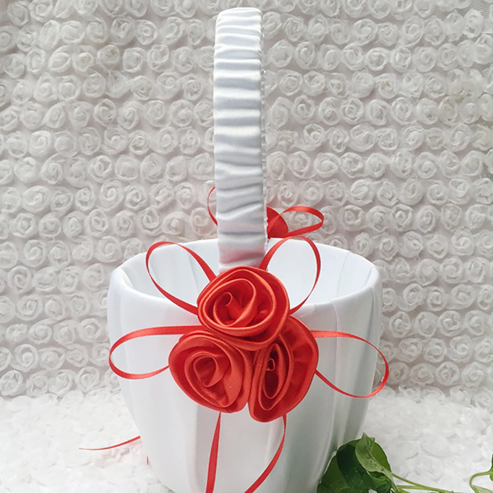Elegant Wine Red Flower Basket - Wedding Flower Girl Basket, Multipurpose Storage Basket with Satin Ribbon & Faux Roses for Bridal Page Boys, Party Decorations | Perfect for Weddings, Baby Showers & Special Events