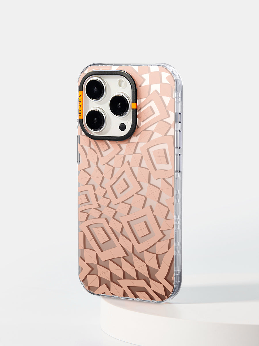 Geometric Coral Mirror Phone Case for iPhone 15/14/13/12 - Peach Aesthetic Protective Cover - Perfect for Beach Vacation, Summer Outfits & Instagram Photos