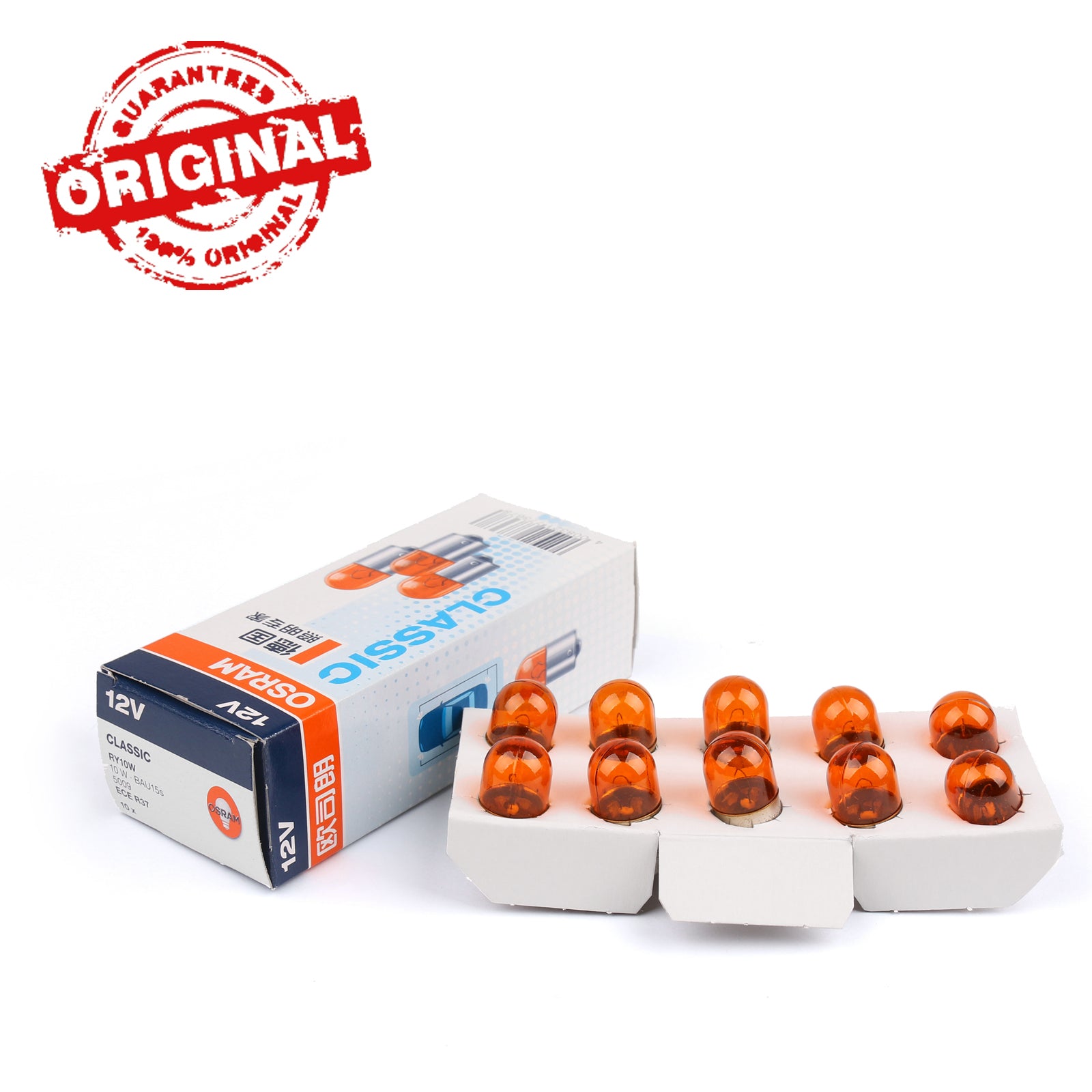 10X OSRAM 5009 RY10W 12V BAU15S Halogen Bulbs - Amber Turn Signal Lights for Cars, Trucks, SUVs - Direct Replacement for Auto Signal & Indicator Lights - Perfect for Night Driving and Enhanced Visibility