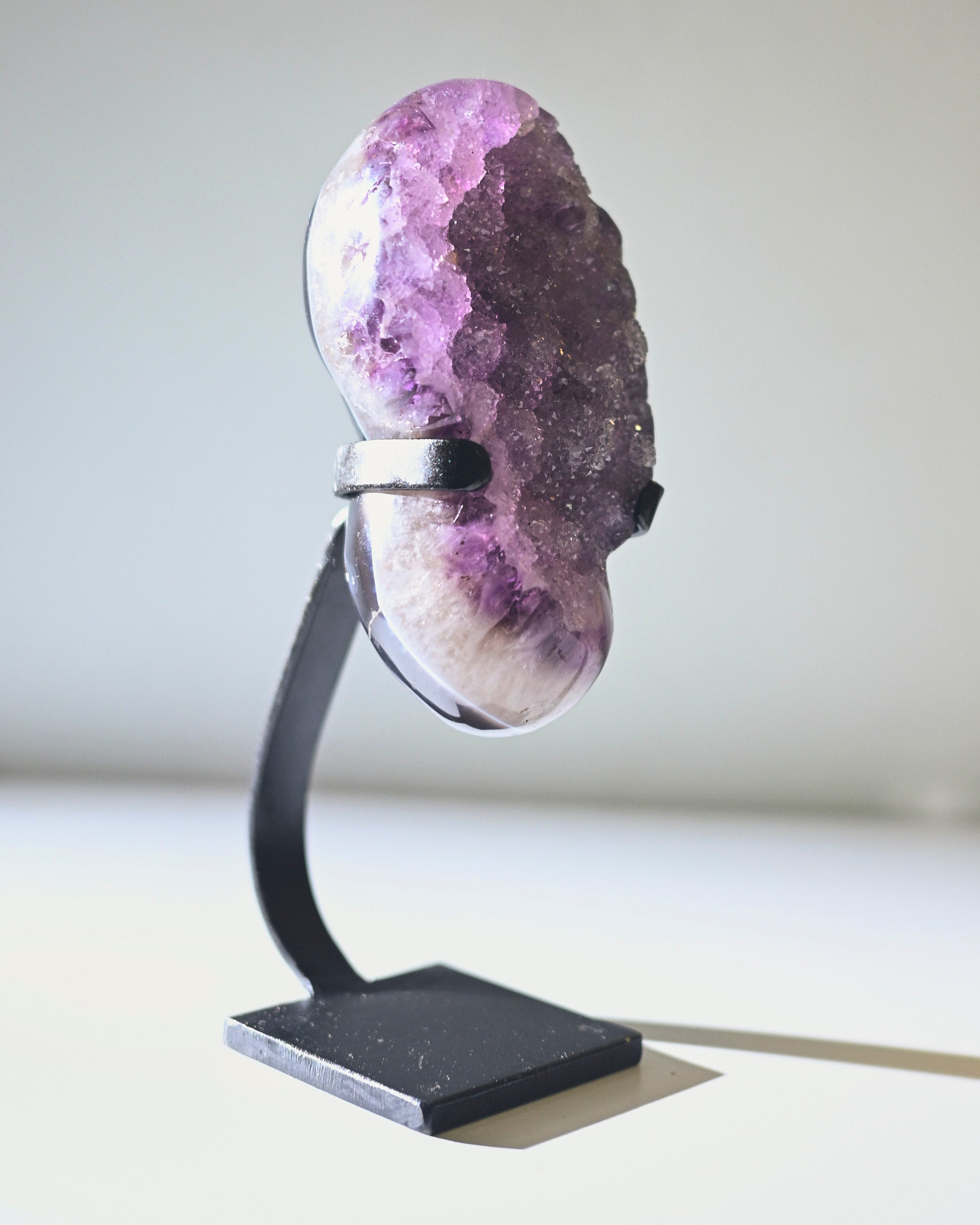 Natural Amethyst Crystal Geode on Wooden Stand - 3.7lbs Healing Stone for Home Decor, Meditation & Spiritual Gifts