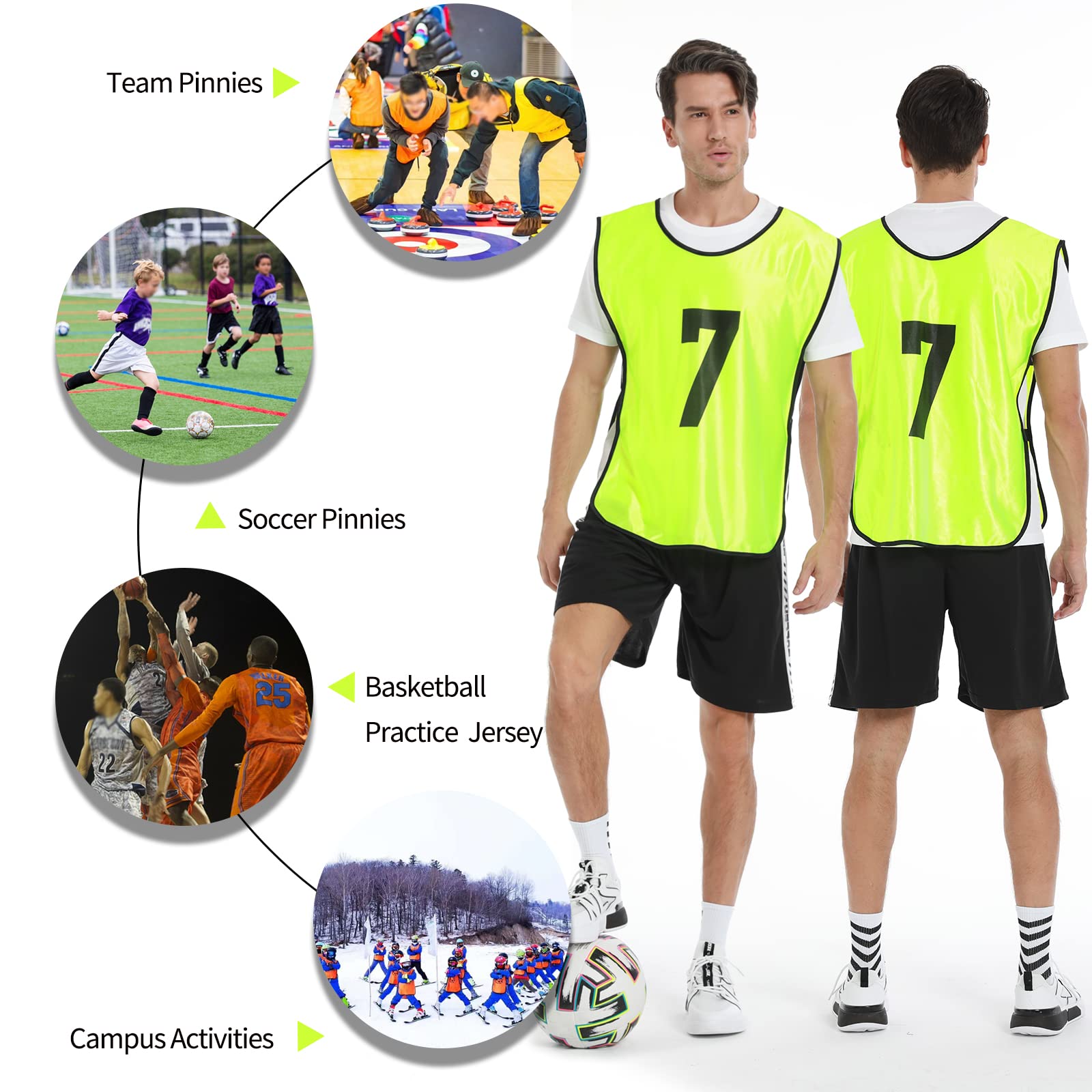 Scrimmage Training Vests - 12 Pack Reversible Soccer Pinnies with Numbers for Adults & Youth - Breathable Practice Bibs for Soccer, Basketball, Football Team Drills & School PE Classes