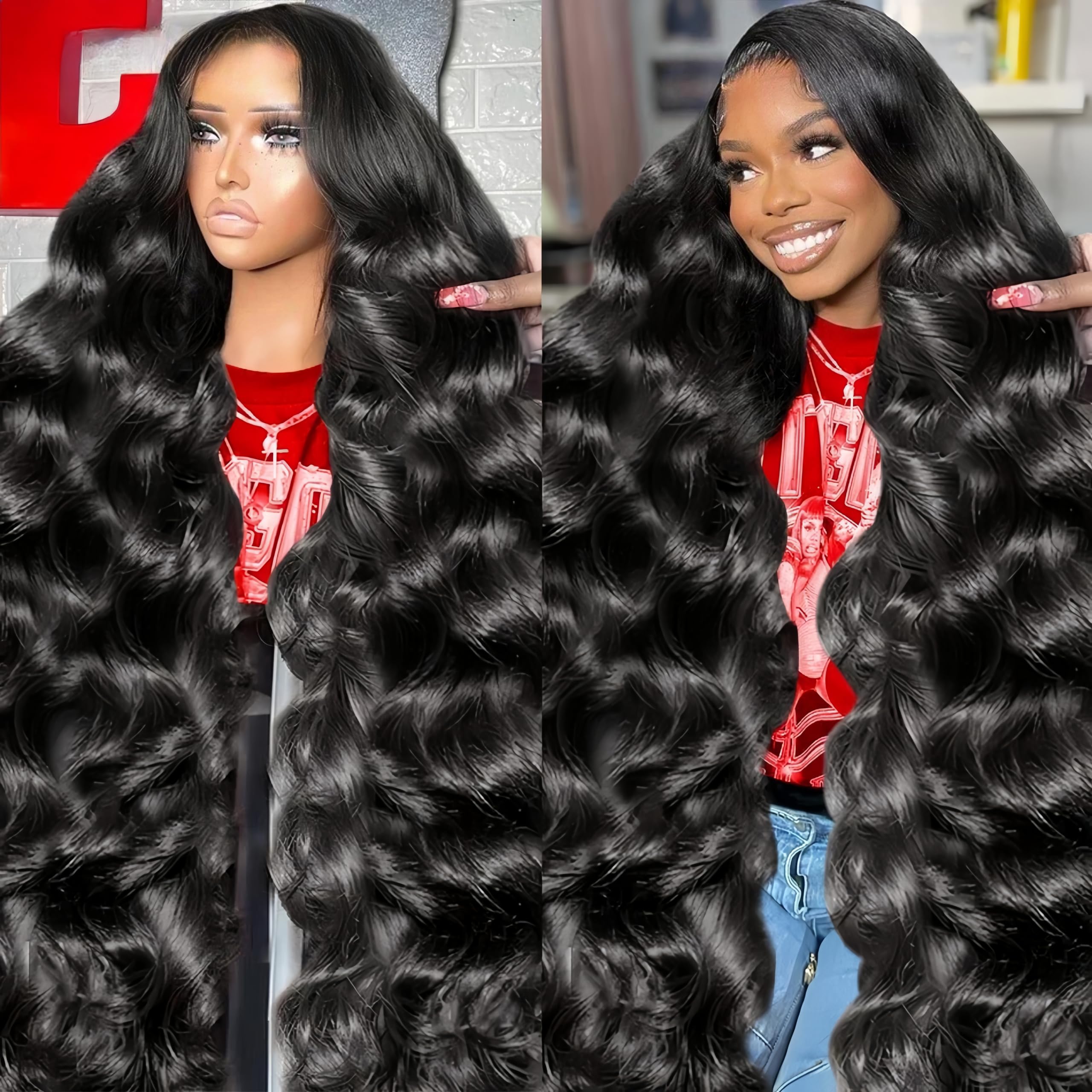 13x6 HD Lace Front Wig Human Hair - 220% Density Body Wave Pre-Plucked Wig for Black Women - 28 Inch Long Black Human Hair Wig with Natural Hairline - Perfect for Daily Wear, Parties and Special Occasions
