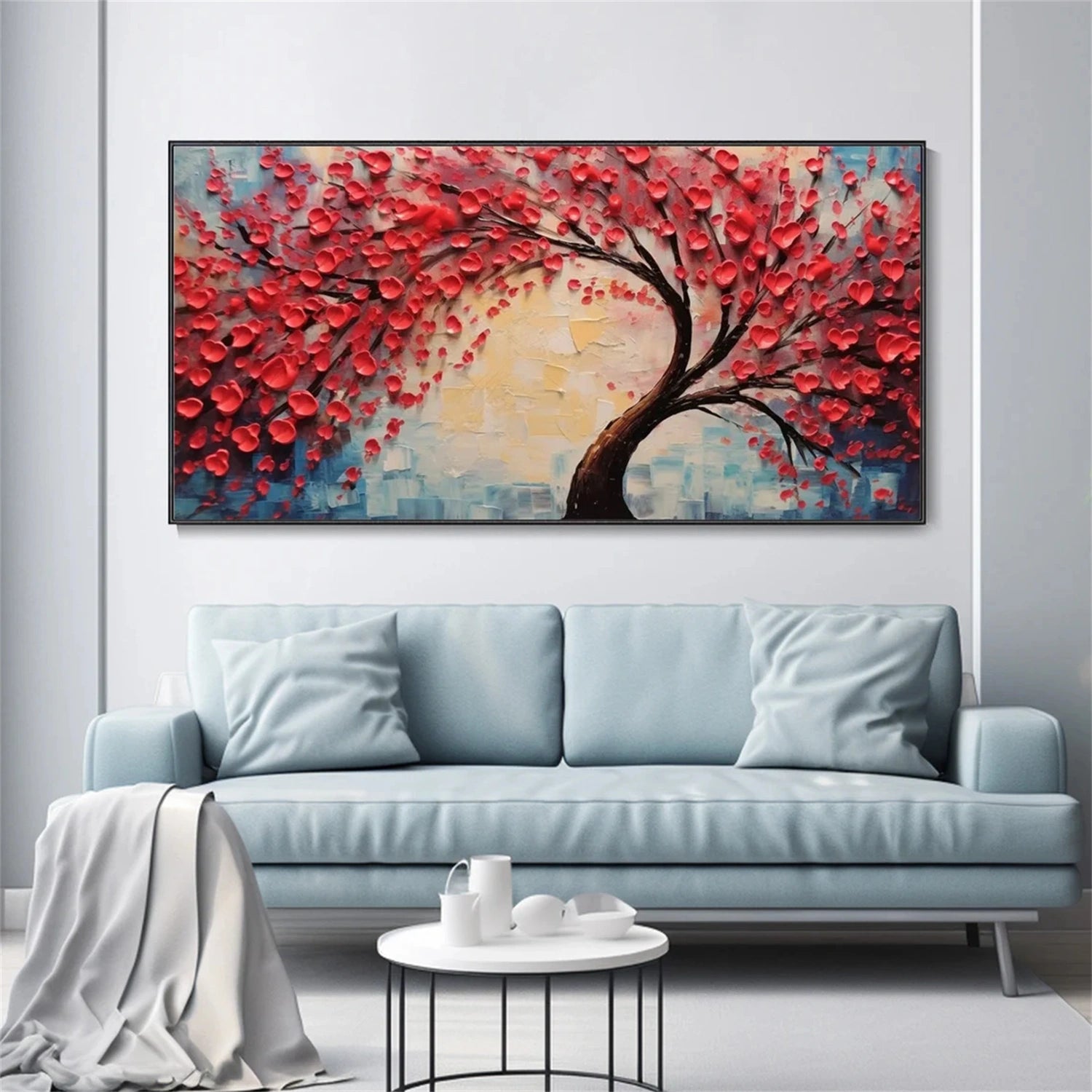 Flower and Tree Painting #FT115 - Handmade Canvas Wall Art for Home & Office Decor - Perfect for Living Room, Bedroom, or Gift