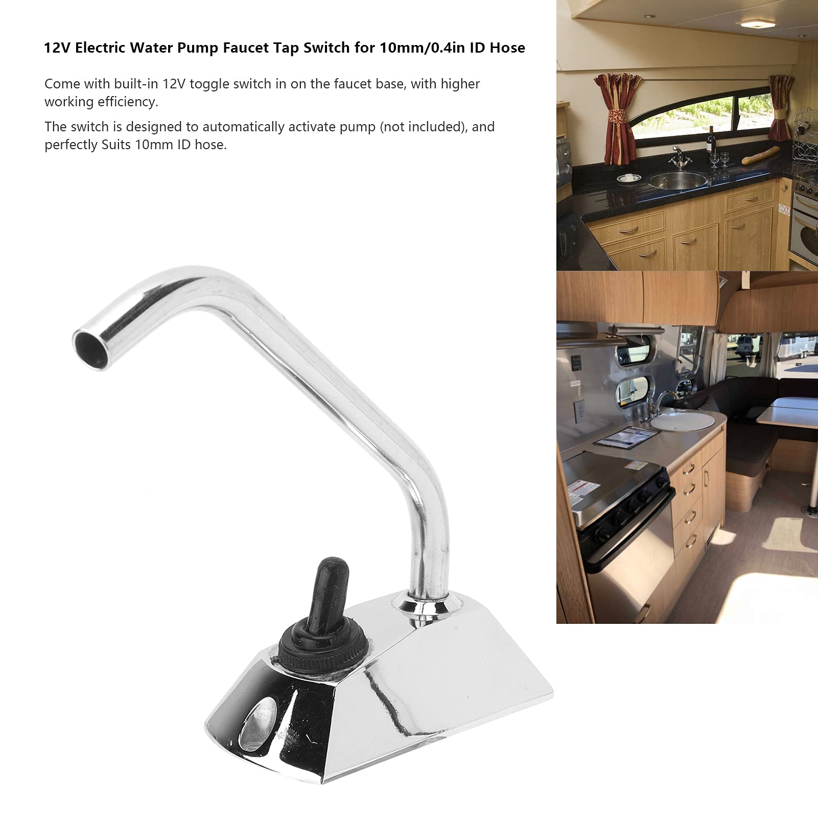 12V Electric Faucet Tap Switch with Pump for 10mm/0.4in ID Hose - Perfect for Motorhome, RV, Camper & Boat Water Systems - Easy Installation & Hands-Free Operation