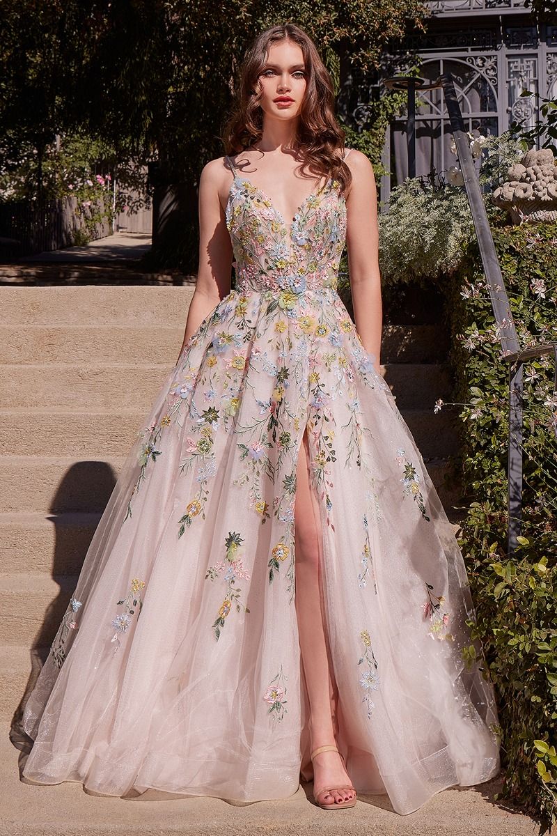 Andrea & Leo A1460 Multicolor Floral A-Line Gown - Elegant Party Dress for Weddings, Prom & Special Occasions