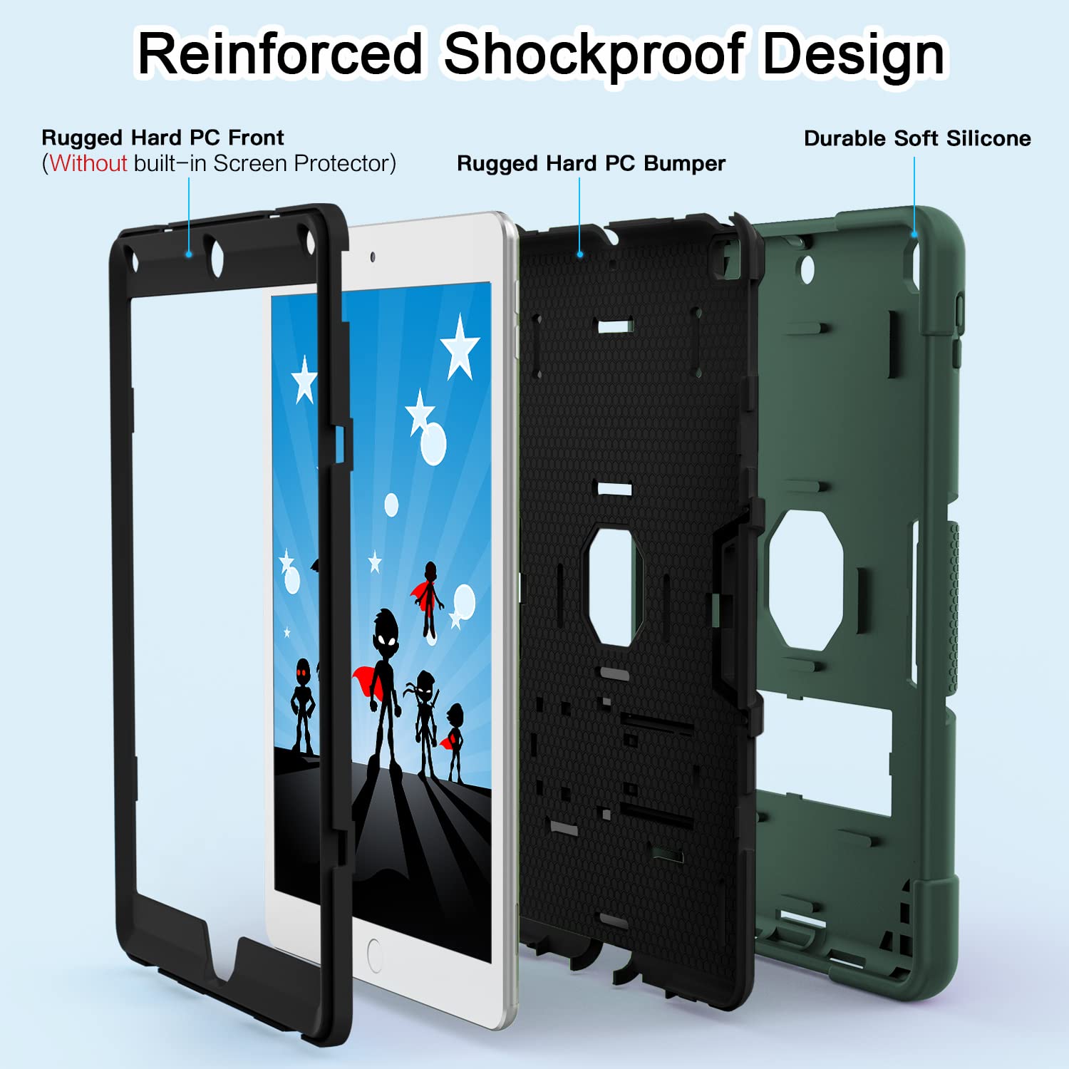 OKP Shockproof Rugged Case for iPad 6th/5th Gen & iPad Air 2 (9.7 inch) - Hybrid Protective Cover with Built-in Kickstand for iPad 2017/2018 Models (Alpine Green & Black) | Perfect for Work, Travel & Outdoor Use