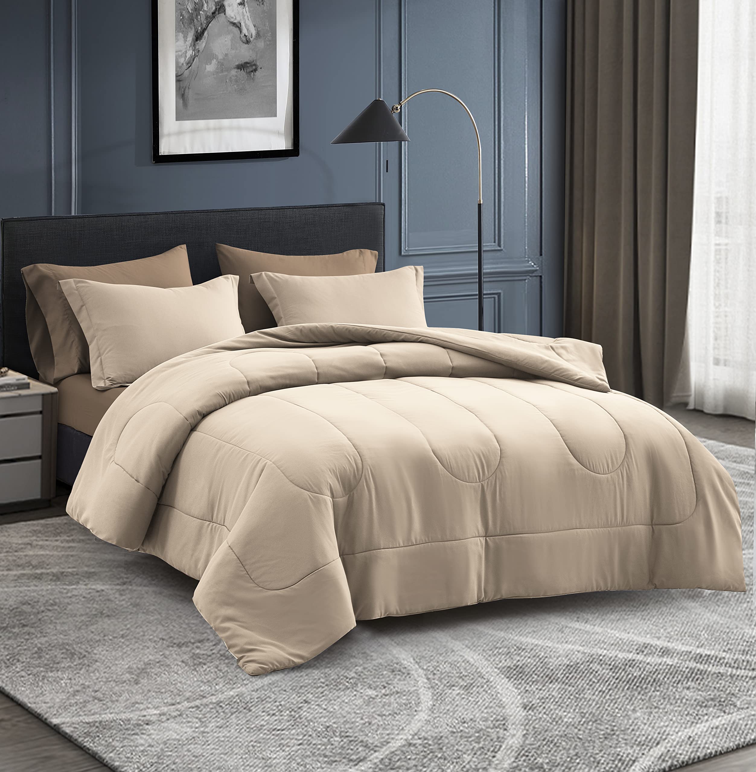 Maple&Stone Twin XL Comforter Set 5-Piece Bed in a Bag - Ultra Soft Down Alternative Bedding Set with Sheets, Pillowcase & Sham, Reversible Duvet Insert for Twin XL Bed (Beige) | Perfect for Dorm Rooms, Guest Beds & Cozy Sleep