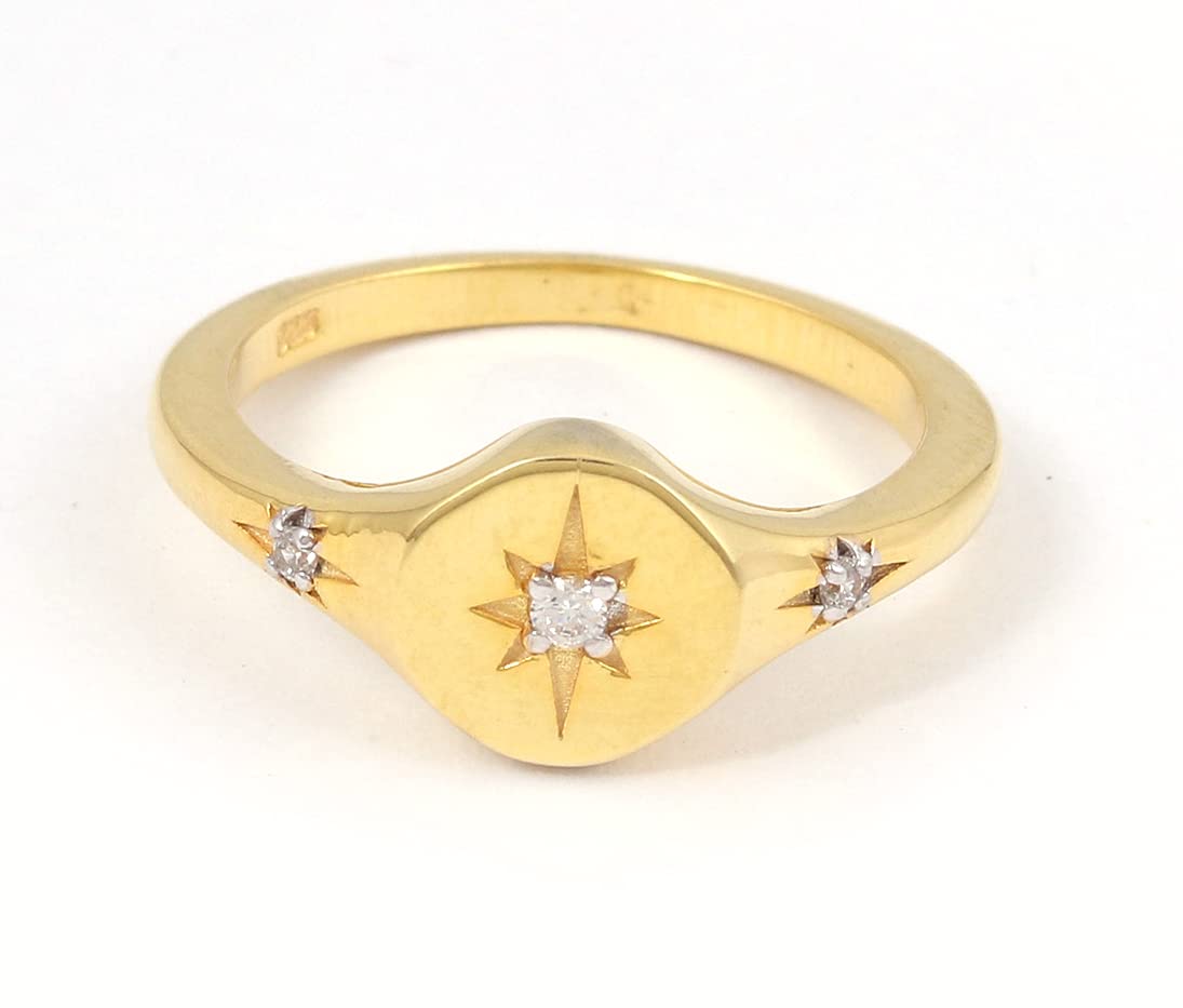 Sterling Silver Signet Ring with CZ Stones - North Star & Polaris Design - Unique Celestial Starburst Ring for Men & Women (White, Size 5) | Perfect for Gifts, Weddings & Everyday Fashion Accessories