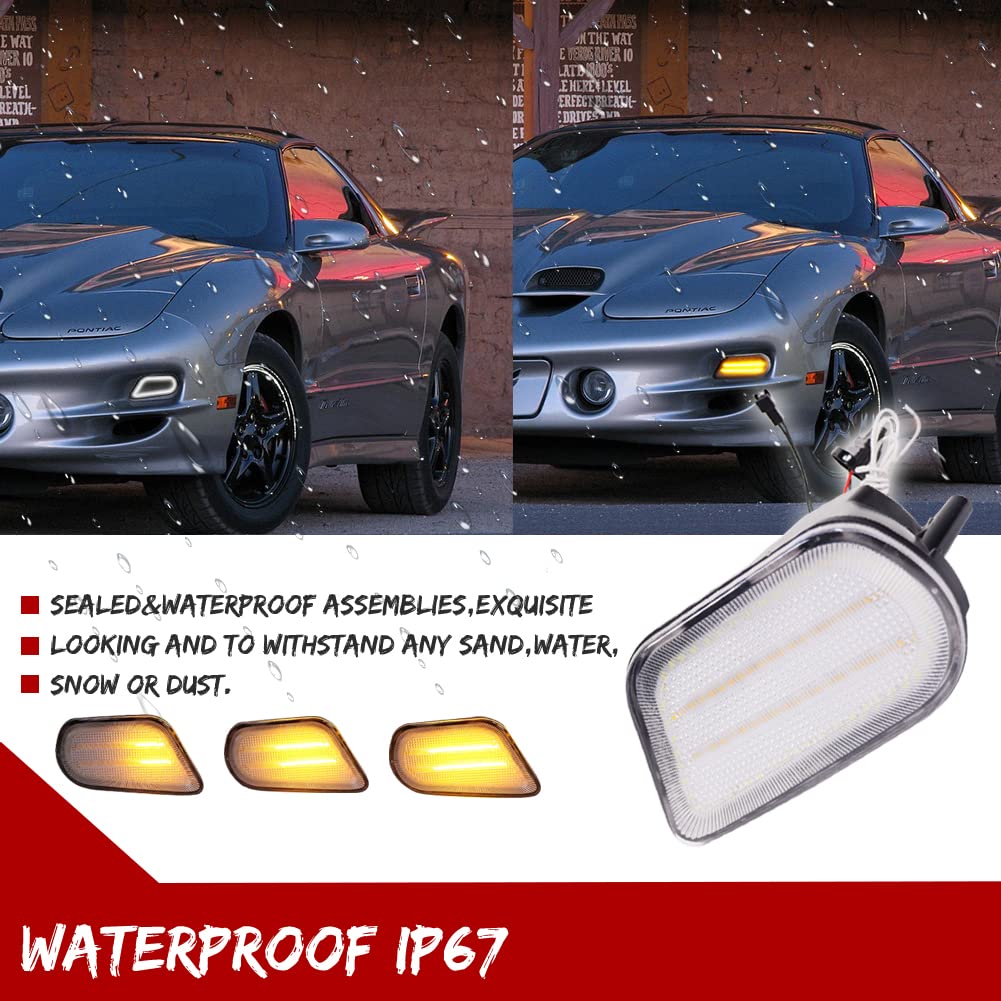 1998-2002 Pontiac Firebird Trans Am Clear Lens Switchback White/Amber LED Turn Signal Lights - DRL Corner Side Marker Parking Lamp Replacement for Enhanced Visibility & Style | Perfect for Night Driving & Car Customization