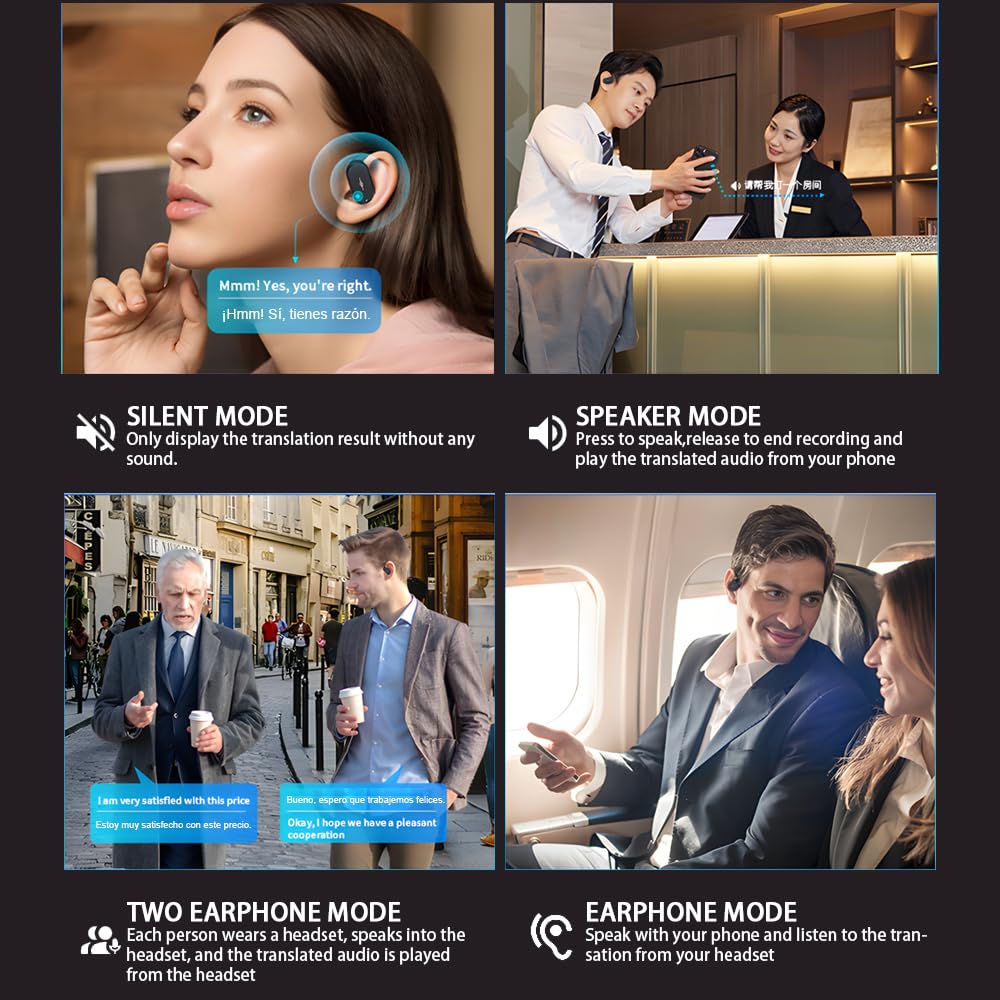 AI Translation Earbuds with 144 Languages Real-Time Bluetooth Translator - Wireless Earbuds for iPhone & Android - Perfect for Travel, Business Meetings & International Communication