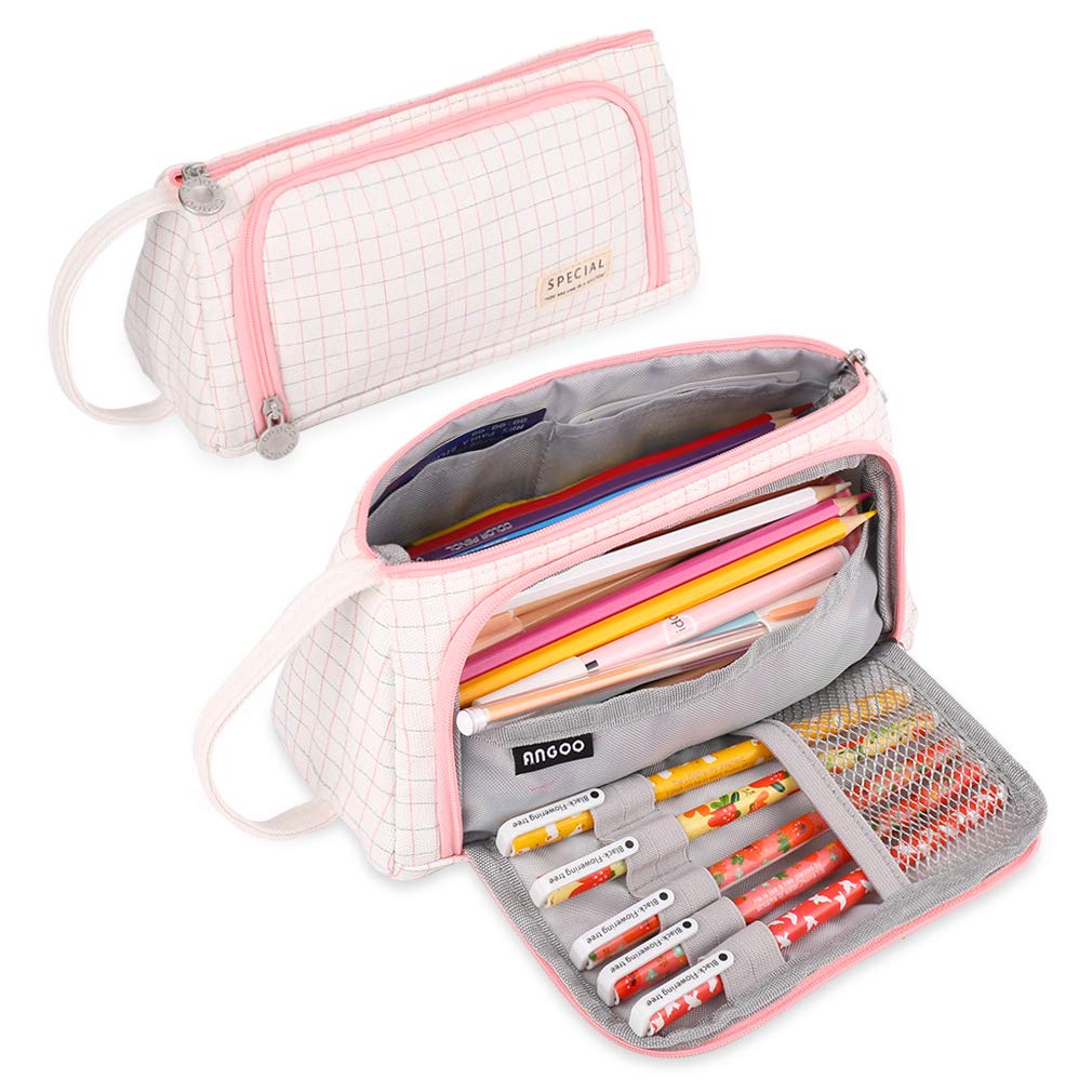 iSuperb Large Capacity Canvas Pencil Case with Zipper - Multi Compartment Pen Organizer & Cosmetic Pouch for School, Office, Travel Storage