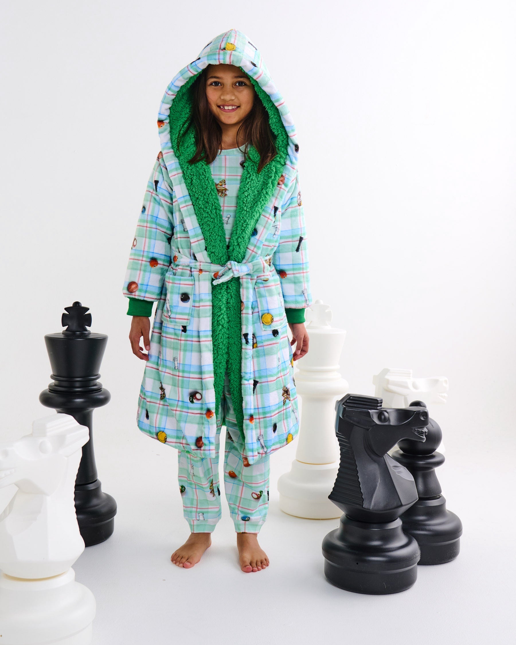 Kip&Co x Eleventh Hour Snookered Tartan Kids Robe - Soft & Cozy Plaid Bathrobe for Boys & Girls - Perfect for Bath Time, Lounging & Winter Warmth