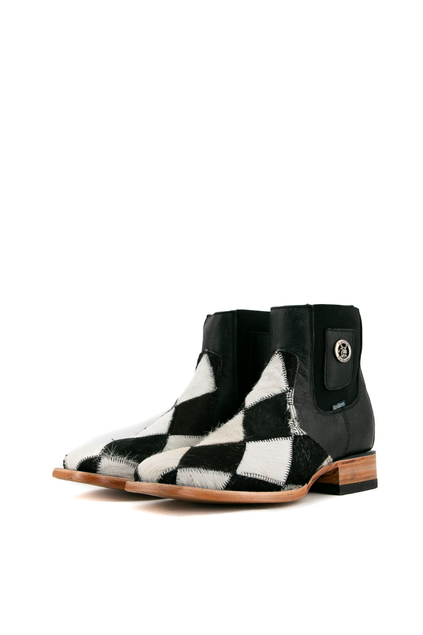 Men's Cowhide Patchwork Square Toe Ankle Boots Size 7.5 - Western Style Leather Work Boots for Men | Perfect for Casual Wear, Outdoor Work & Country Fashion