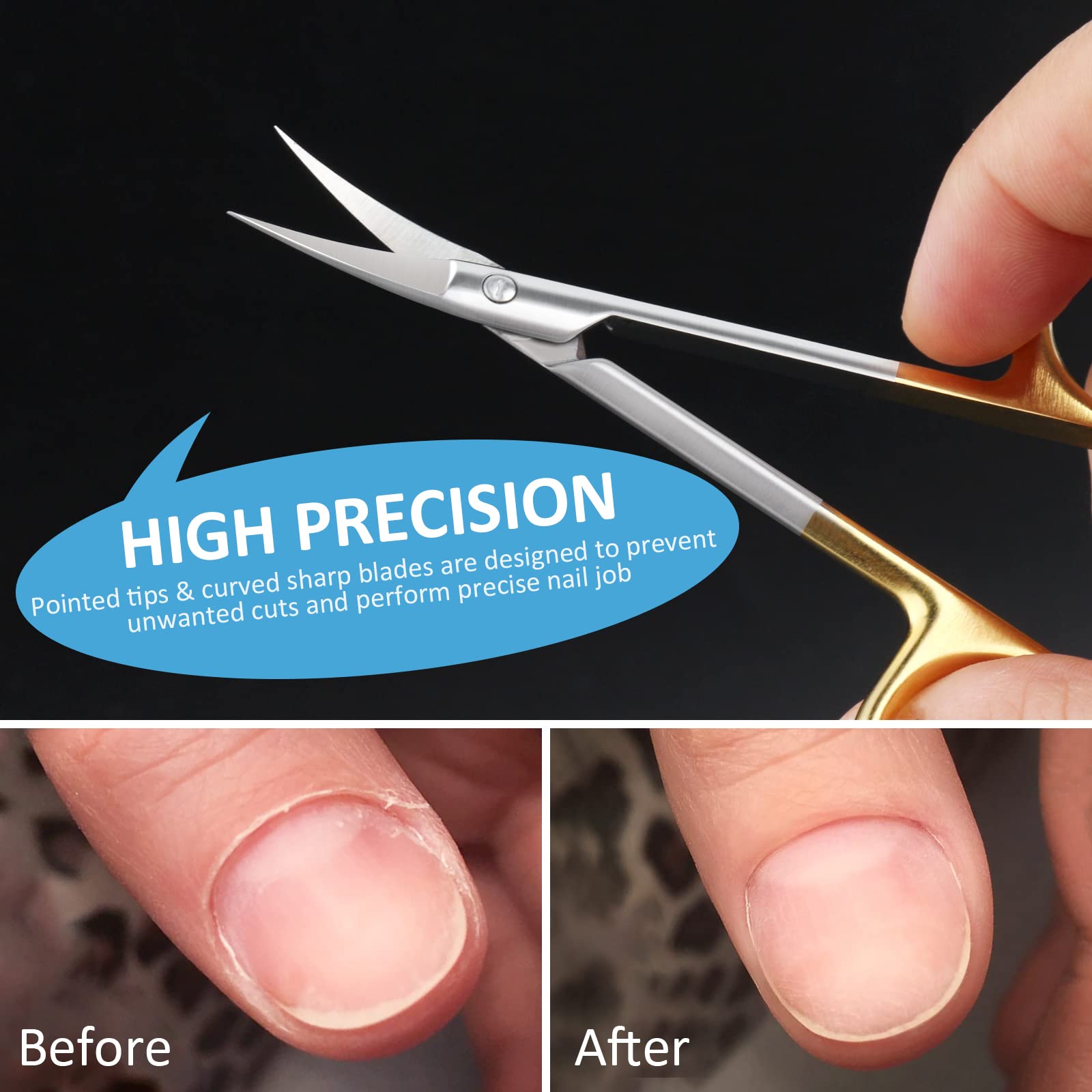 Premium Stainless Steel Curved Cuticle Scissors for Women & Men - Sharp Grooming Blades for Dry Skin & Manicure - Professional Nail Care Tool (4 Pack) - Perfect for Home Salon, Travel & DIY Nail Grooming