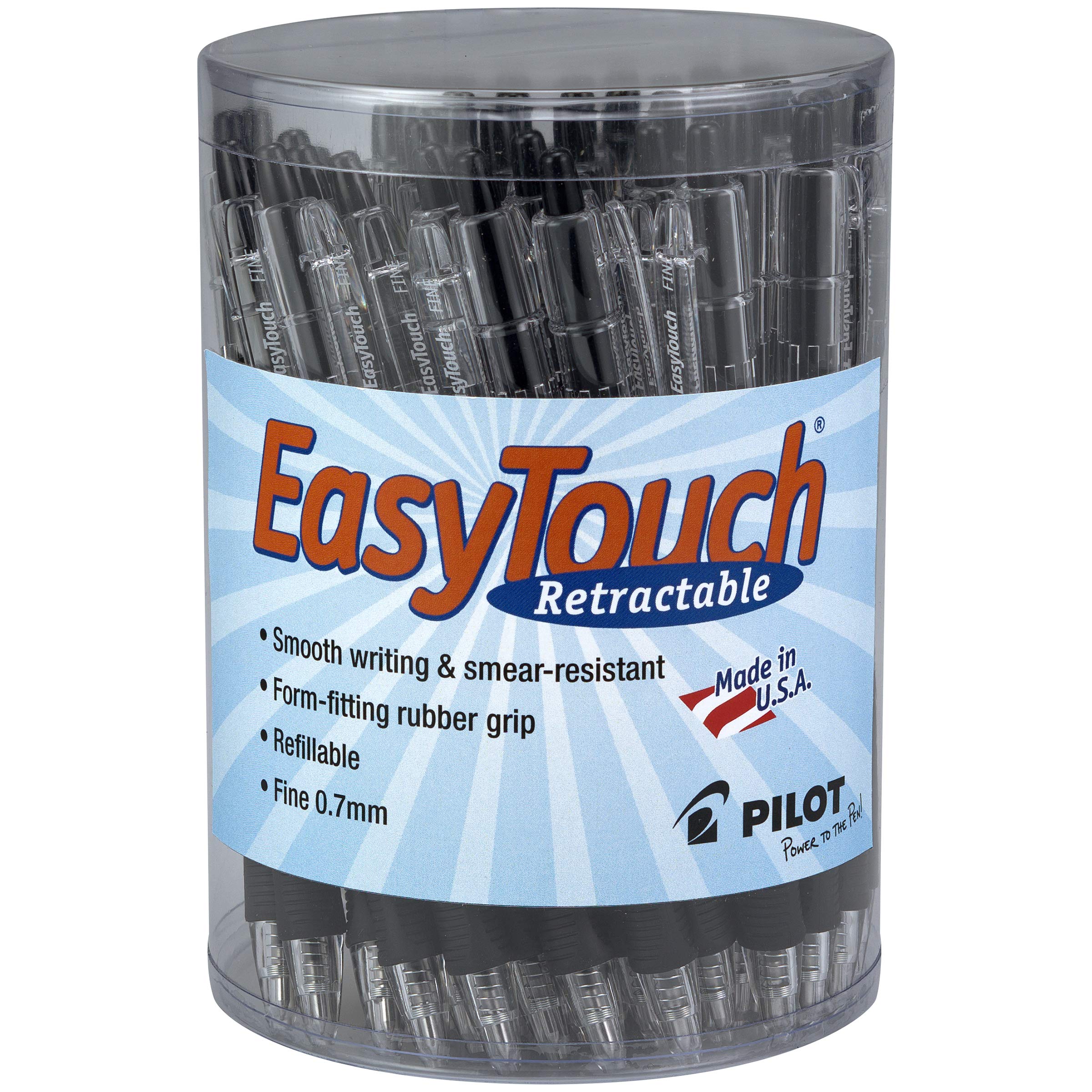 PILOT EasyTouch Refillable Retractable Ballpoint Pens - Fine Point 0.7mm Black Ink (36-Pack) for Office, School & Home Use - Smooth Writing Pens for Notes, Documents & Everyday Tasks (Model 54058)
