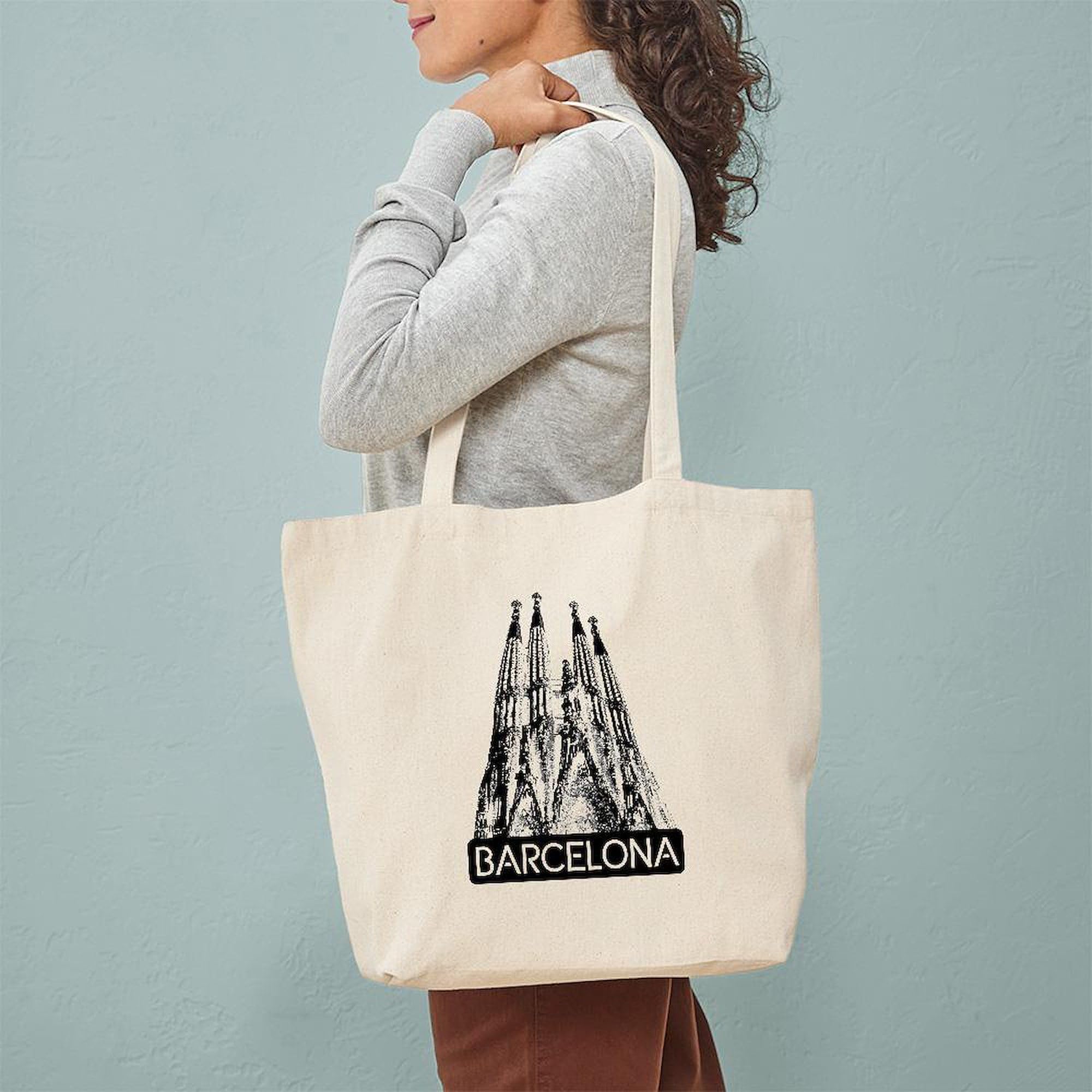 Barcelona Sagrada Familia Canvas Tote Bag - Reusable Natural Shopping Bag for Groceries, Beach & Travel | Eco-Friendly Gift Idea
