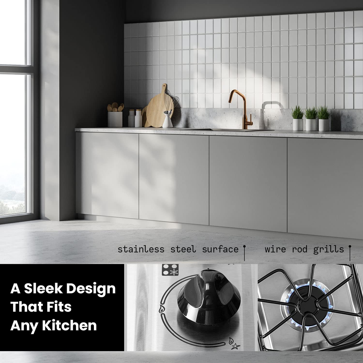 ABBA 24-Inch 4-Burner Gas Cooktop - Stainless Steel Tabletop with SABAF Aluminum Burners & Porcelain Surface | Anti-Spill Design, Easy Cleaning | Perfect for Home Kitchen, RV, Outdoor Cooking (24