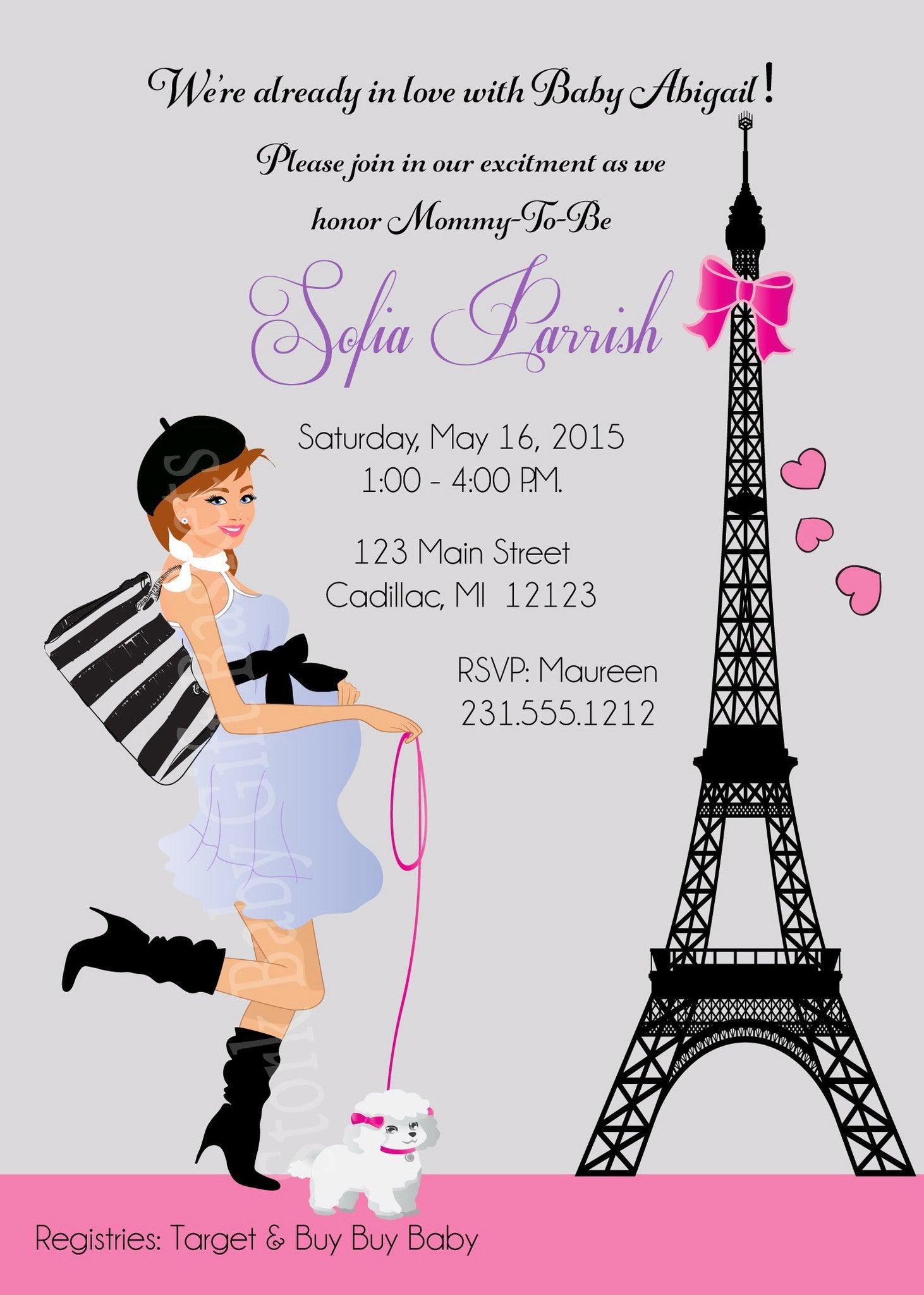 Elegant Paris-Themed Baby Shower Invitations for Girls - Perfect for Gender Reveal Parties & Celebrations