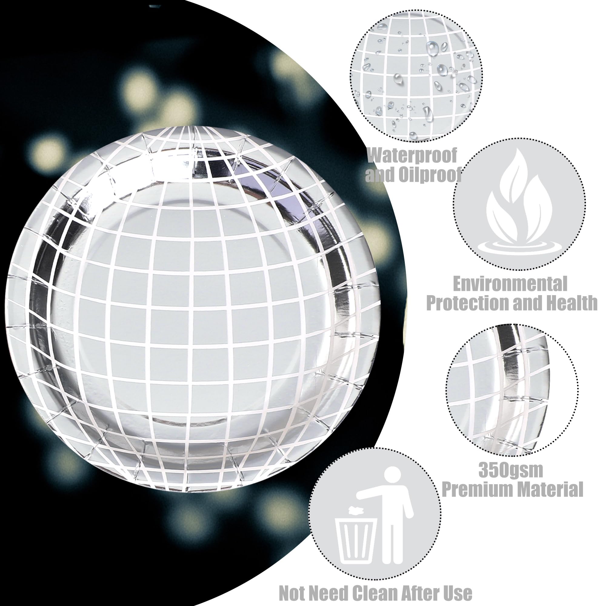 Disco Party Paper Plates - Silver Foil Disposable Plates 7