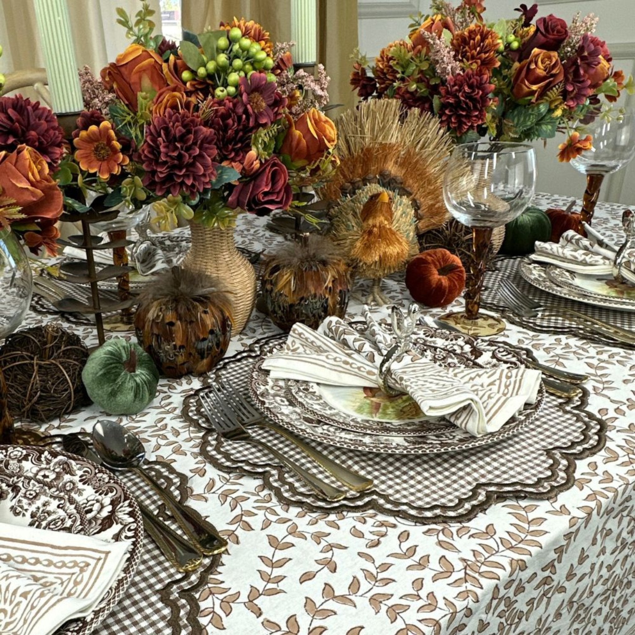 Bettina Placemat Set of 4 - Cocoa Gingham Cotton Table Mats for Dining, Kitchen & Picnic - Waterproof & Heat Resistant Placemats for Everyday Use & Entertaining