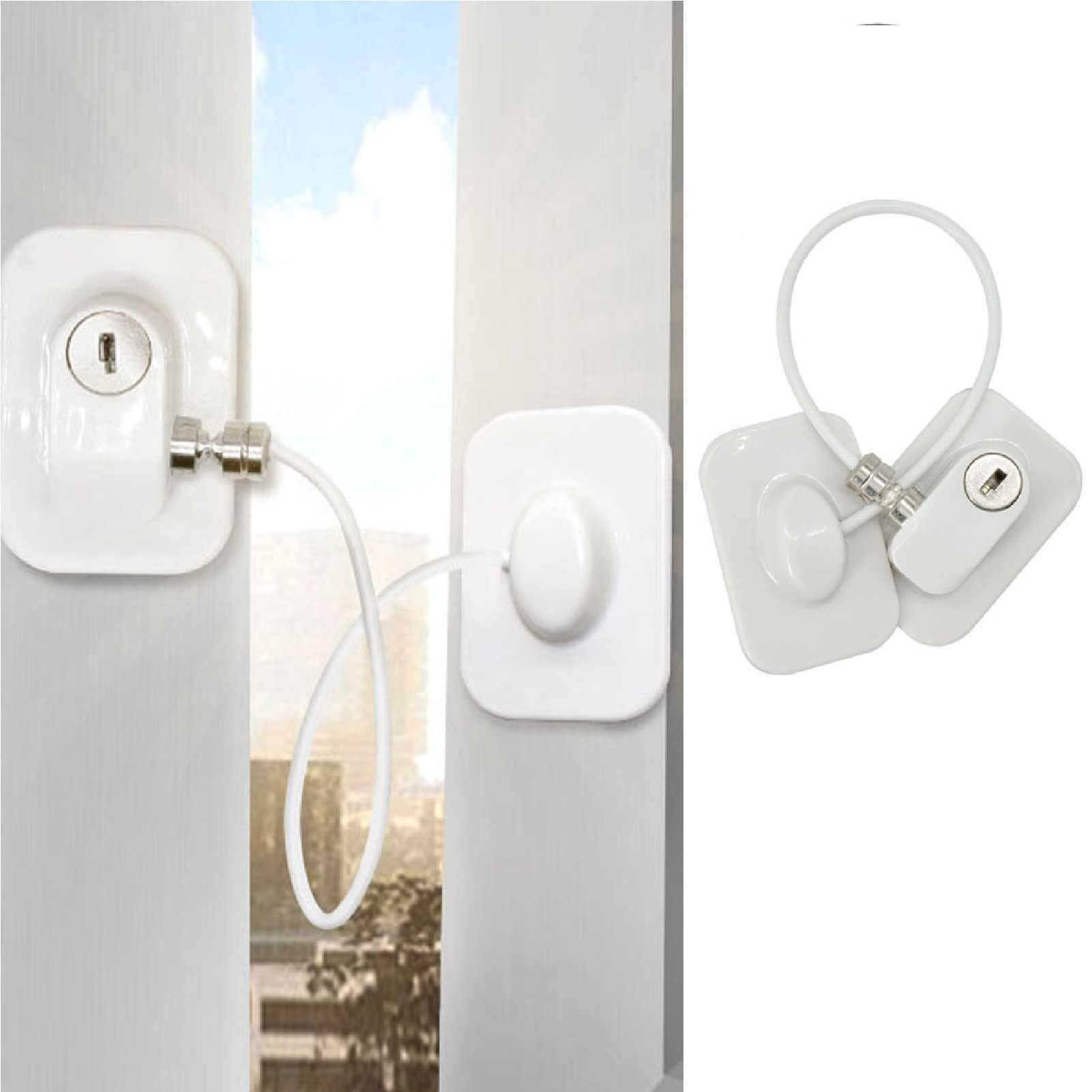 Baby Proof Refrigerator Lock - No Drill Cabinet & Drawer Safety Locks with Keys | Childproof Kitchen, Window & Closet Security | Easy Installation White Cable Restrictor for Home & Office Use