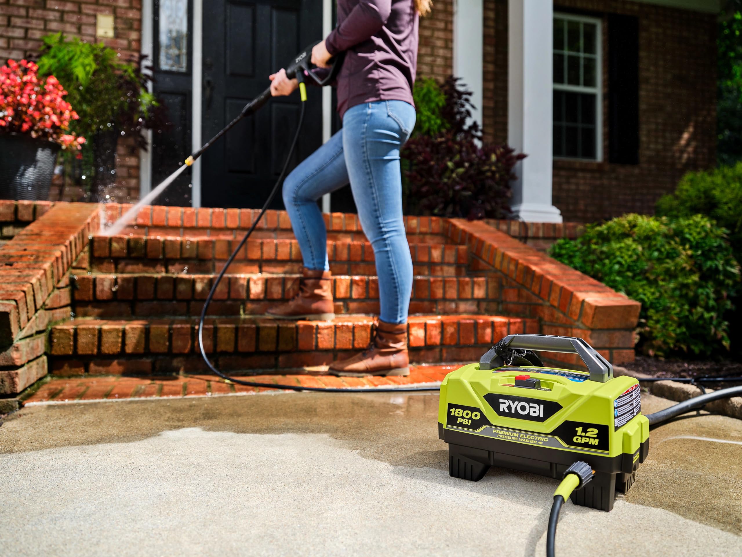 RYOBI 1800 PSI 1.2 GPM Electric Pressure Washer - Powerful Cleaning for Driveways, Decks & Outdoor Surfaces