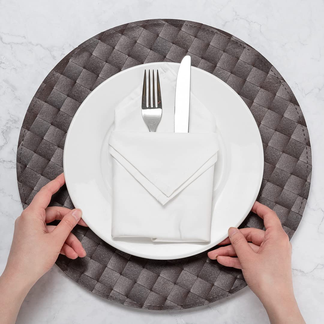 Restaurantware Macroweave 15 Inch Round Woven Placemats Set of 6 - Durable & Easy Clean Dark Brown Plastic Table Mats for Dining Room, Kitchen, or Restaurant Use - Perfect for Everyday Meals, Dinner Parties, and Professional Settings