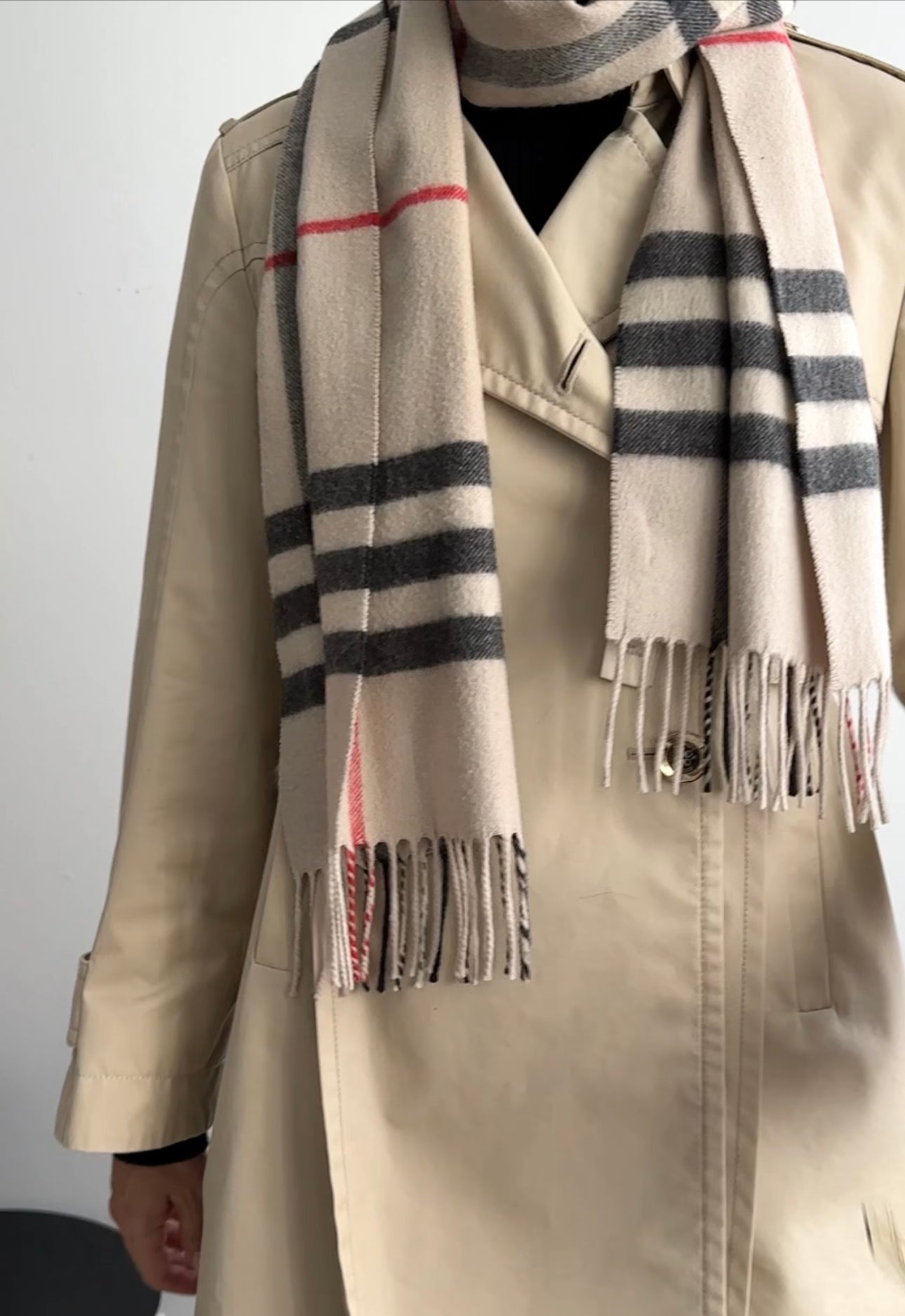 Burberry Stone White Cashmere Check Scarf - Luxury Soft Warm Winter Scarf for Men & Women - Perfect for Cold Weather, Office, Travel & Gift Giving