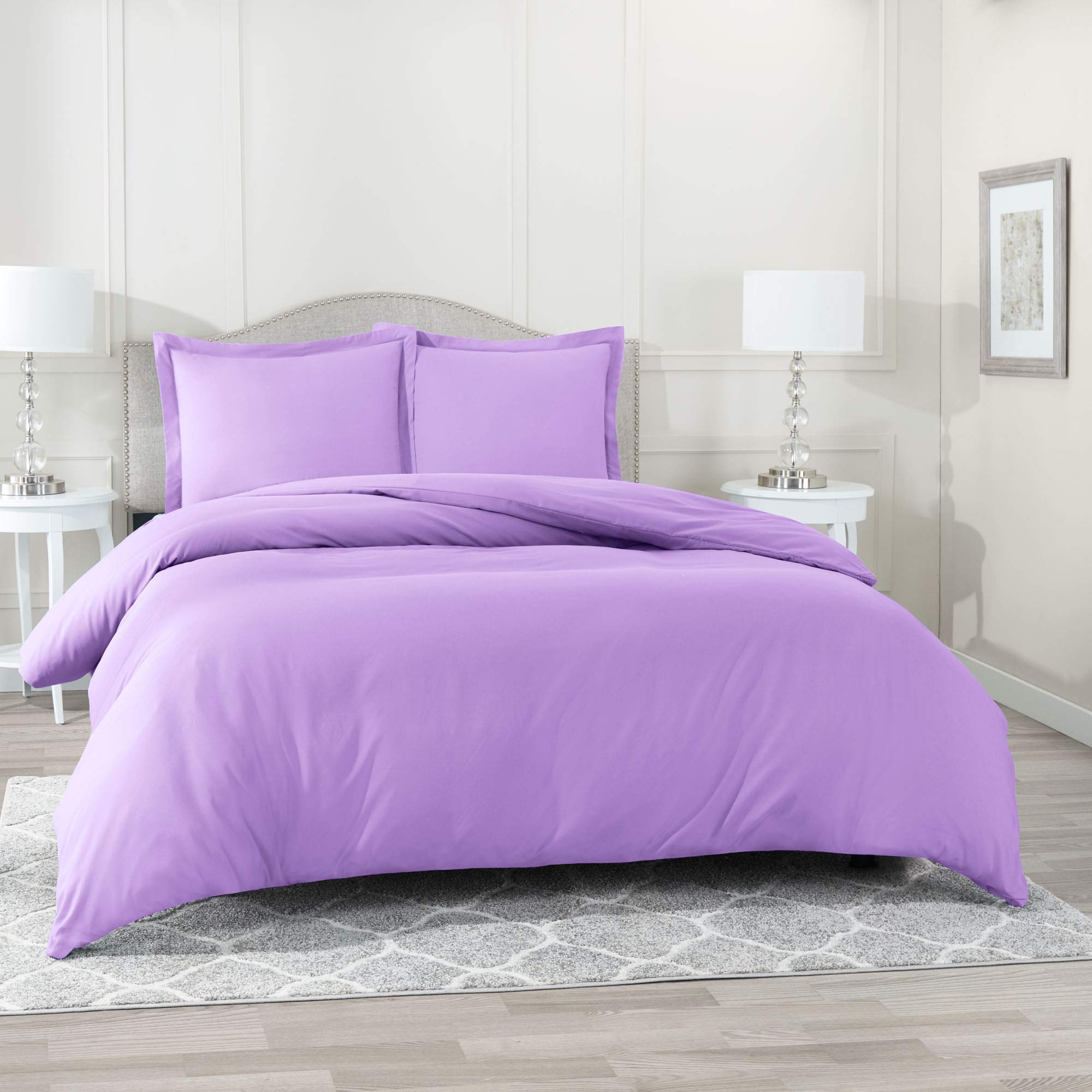 Lavender Duvet Cover Set Twin Size - 100% Cotton 800 Thread Count Comforter Cover with Button Closure, 3 Piece Set (68x90 inches Duvet Cover + 2 Pillowcases) - Soft & Breathable for Bedroom, Guest Room, Dorm, Hotel | Machine Washable