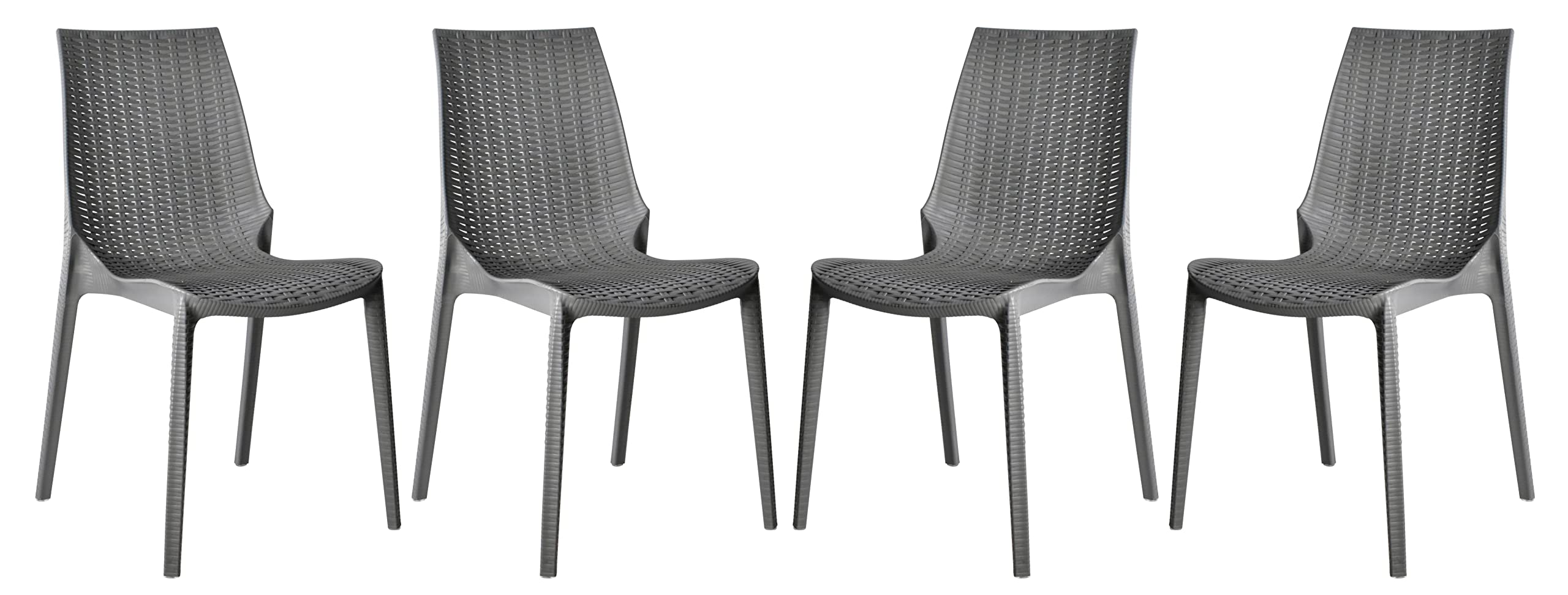 LeisureMod Kent Modern Outdoor Stackable Dining Chairs - Set of 4, Water-Resistant Grey Patio Furniture for Backyard, Poolside & Garden Dining