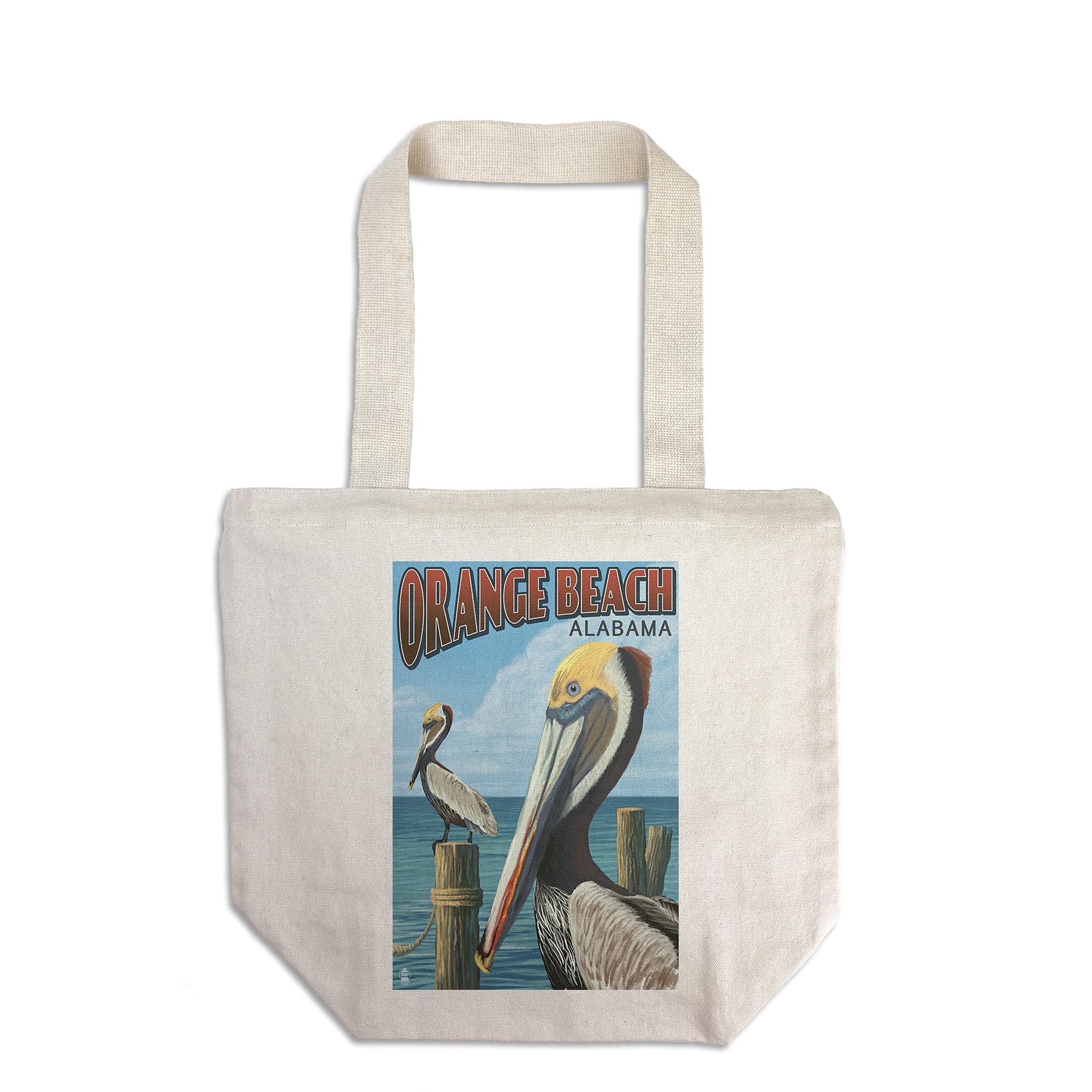 Lantern Press Orange Beach Alabama Brown Pelican Tote Bag - 100% Cotton Canvas Reusable Shopping Bag for Beach, Grocery & Daily Use