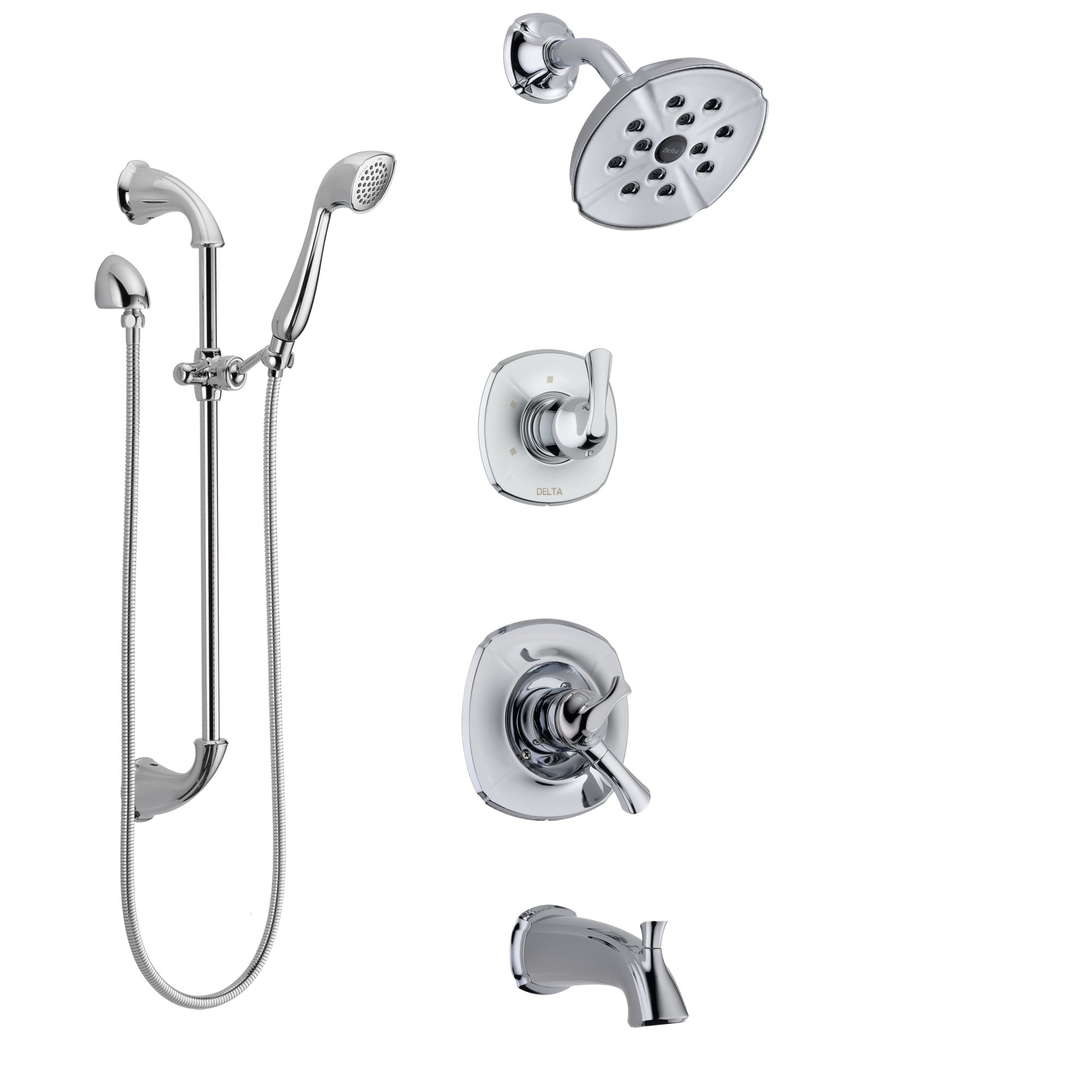 Delta Addison Chrome Finish Tub and Shower System - Dual Control Handle, 3-Setting Diverter, Showerhead & Hand Shower with Slide Bar SS174925 | Perfect for Bathroom Renovation & Luxurious Showering Experience