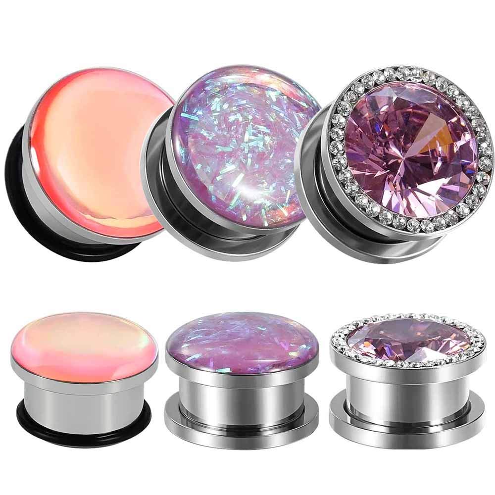 TBOSEN 6 PCS Big Cubic Zirconia Stainless Steel Screw Ear Gauges Plugs Tunnels Expander - Body Piercing Jewelry Set for Men & Women - Perfect for Stretching, Everyday Wear & Alternative Fashion