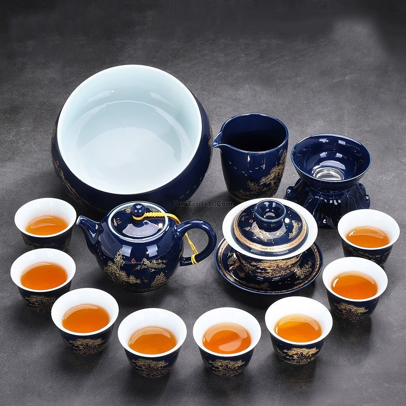 Exquisite Chinese Blue Landscape Porcelain Tea Set - Handcrafted 12-Piece Ceramic Gift Set for Afternoon Tea, Home Decor & Wedding Gifts - Perfect for Tea Ceremonies, Housewarming & Collectors