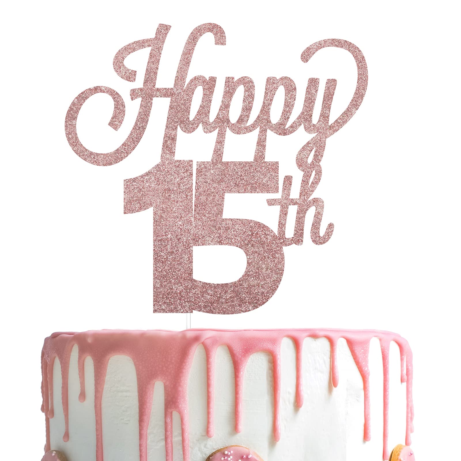 Happy 15th Birthday Cake Topper - Cheers to Fifteen Years Party Decorations for Teens | Cake Centerpiece Sign for Sweet 16, Quinceañera & Milestone Celebrations