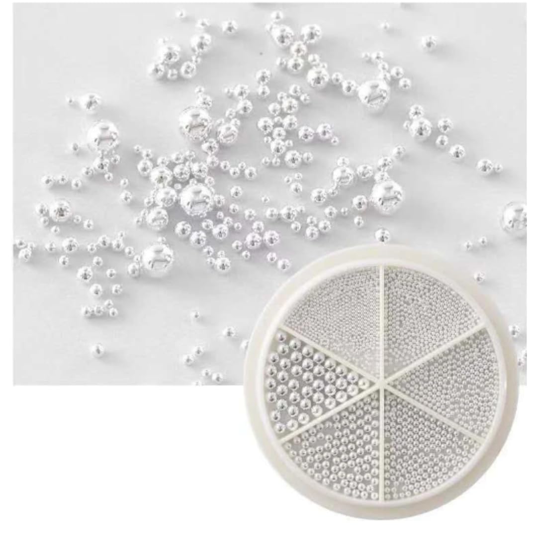 1 Wheel Nail Art Beads (6 Sizes) - Tiny Steel Caviar Beads, 3D Pearl Ball Design, Rose Gold & Silver Metal Jewelry for Manicure DIY Decorations - Silver | Perfect for Nail Art, DIY Crafts, and Jewelry Making