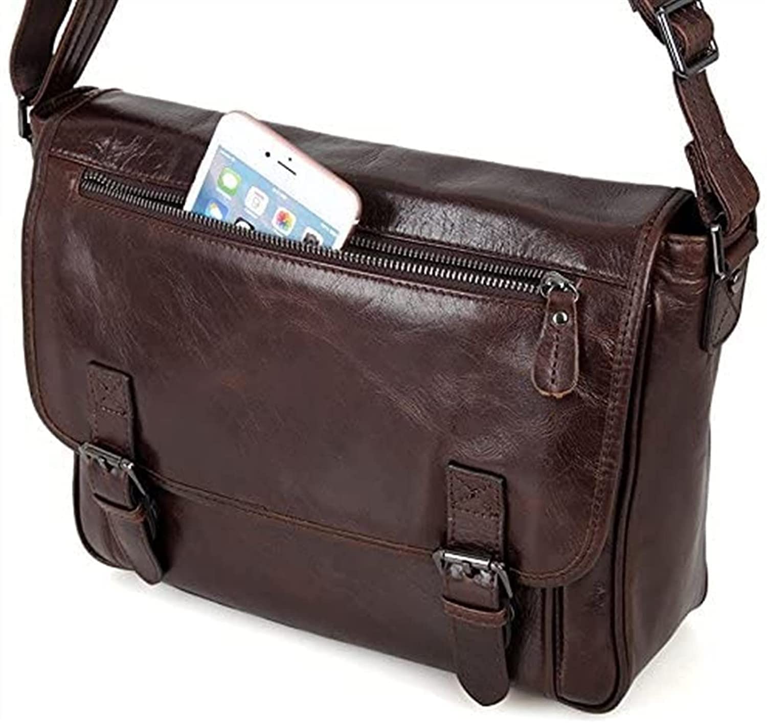 Premium Handmade Genuine Leather Full Flap Messenger Bag - Laptop Satchel with Padded Protection (Brown, 35.5x10x30.5cm) - Perfect for Business, Travel & College Commute
