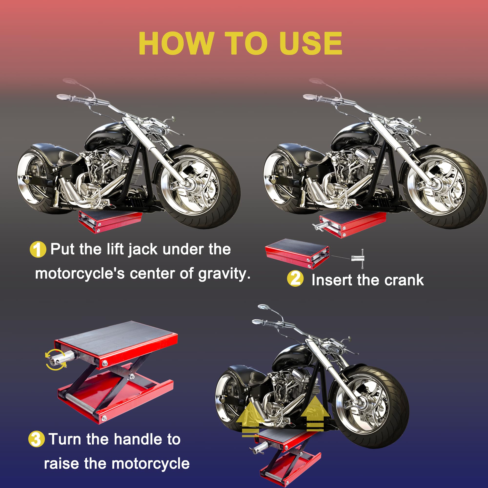 Heavy-Duty Motorcycle Scissor Jack - 1100lb Capacity for Street & Cruiser Bikes - Garage & Workshop Use