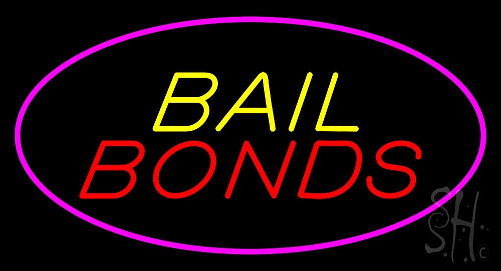 13x24 Inches Oval Bail Bonds Pink Border Animated LED Neon Sign with Dimmer - Black Square Cut Acrylic Backing - Bright Premium Indoor LED Neon Light for Home Bar, Man Cave, or Office Decor