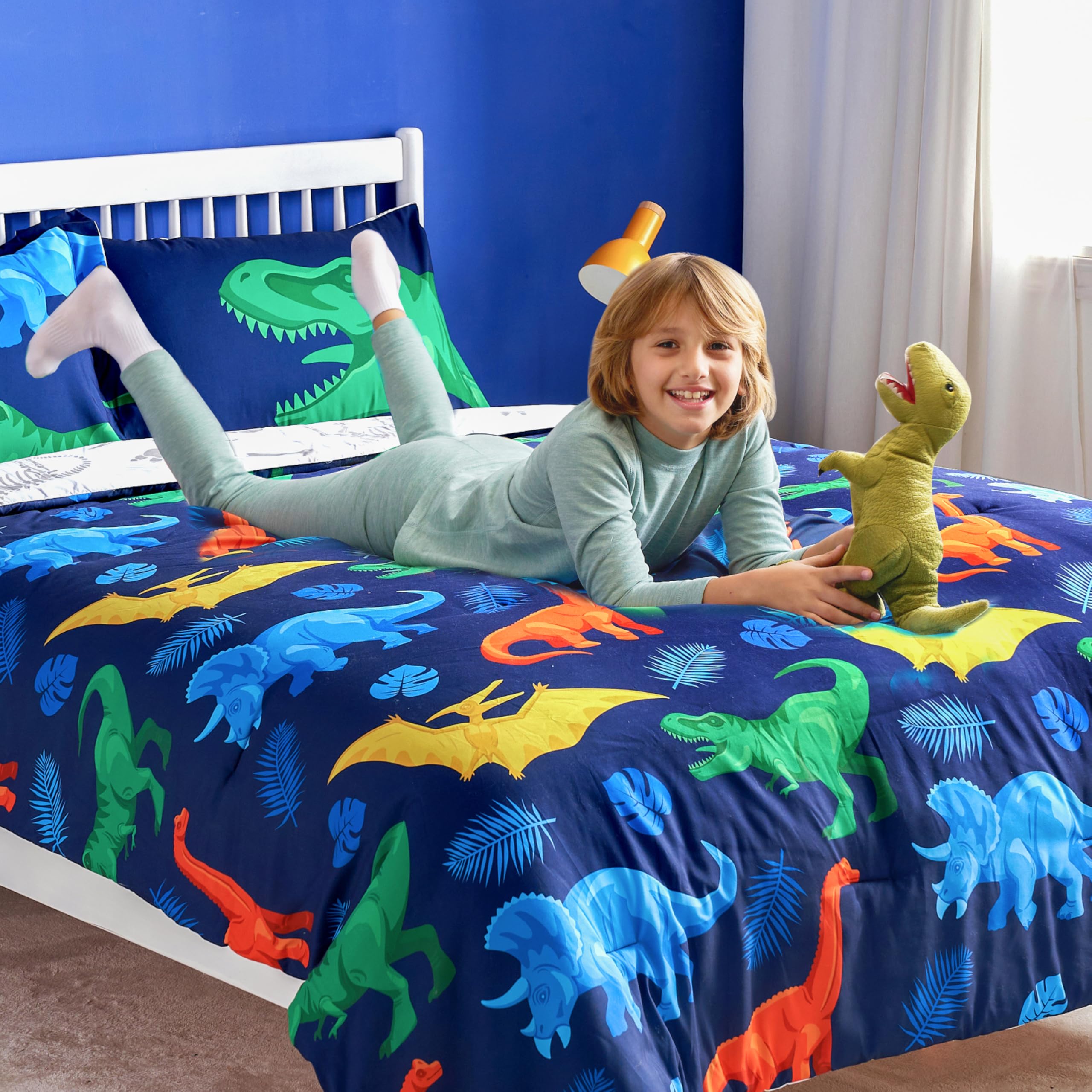 Joiedomi 5-Piece Dinosaur Twin Comforter Set for Kids - Super Soft Microfiber Bedding Set for Boys & Girls (Comforter, Sheets, Pillowcase) | Perfect for Kids' Bedrooms, Sleepovers, and Dinosaur-Themed Decor