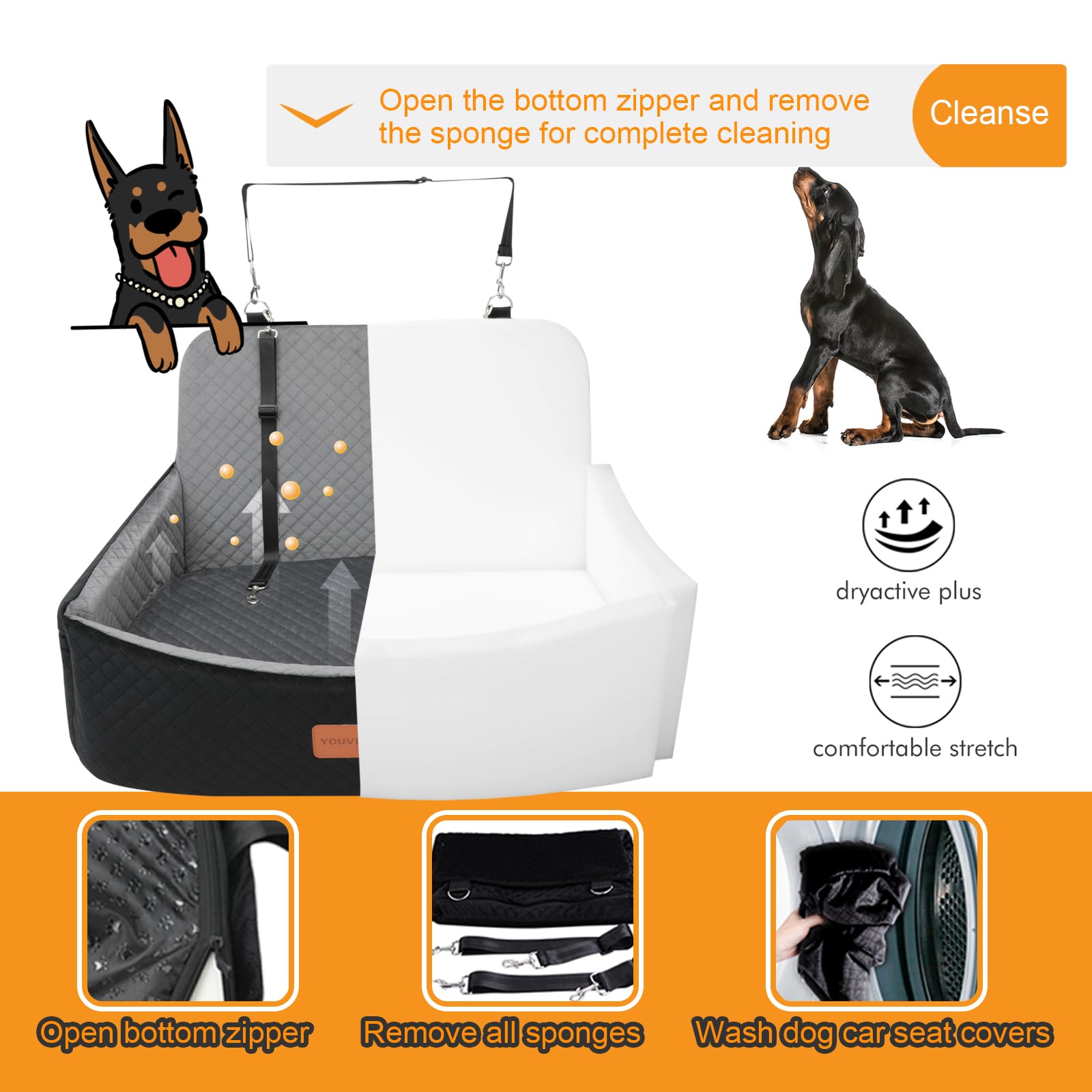 Youvee Dog Car Seat for Large & Medium Dogs - 4